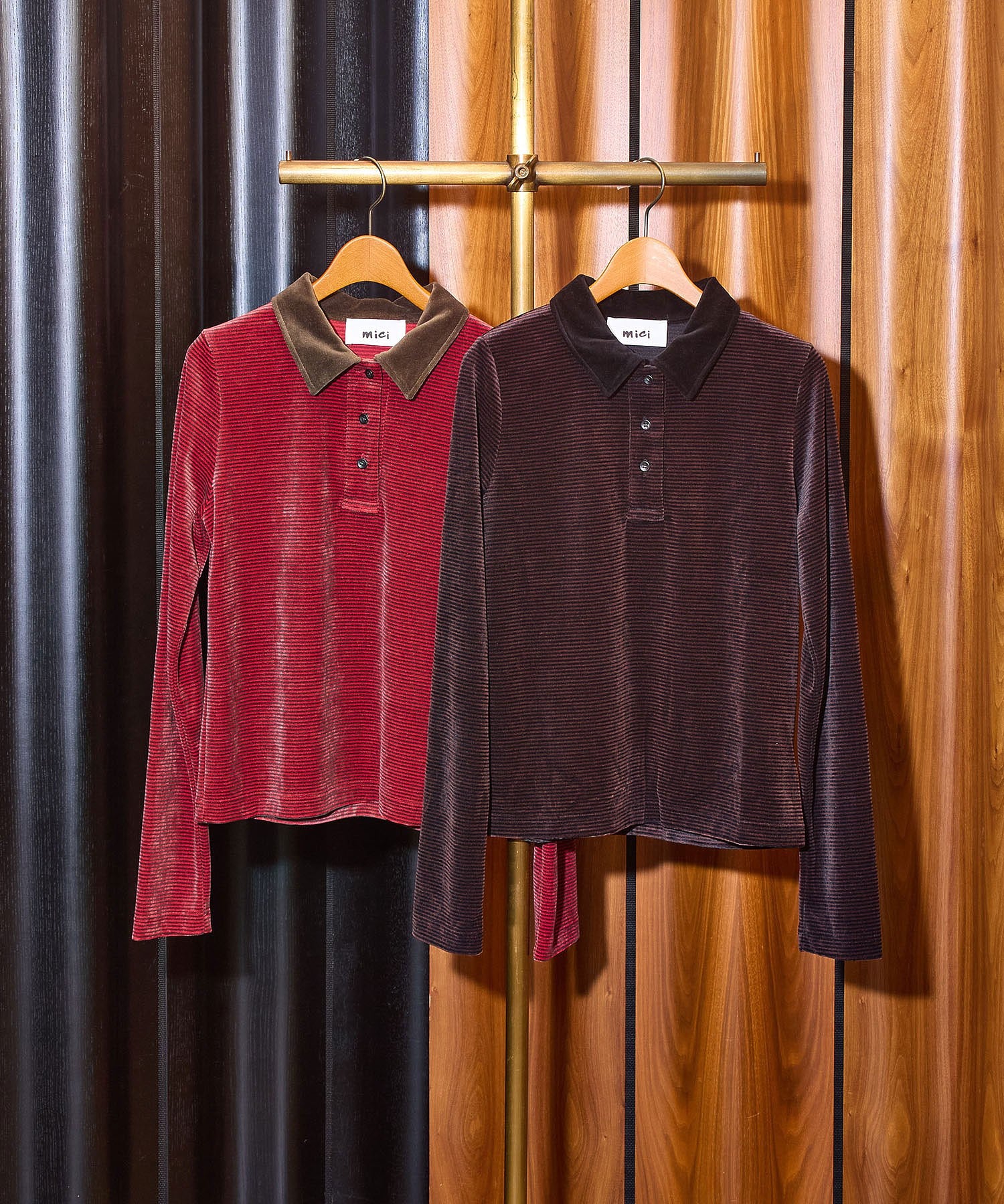 mici/POLO COLLAR STRIPE TOP