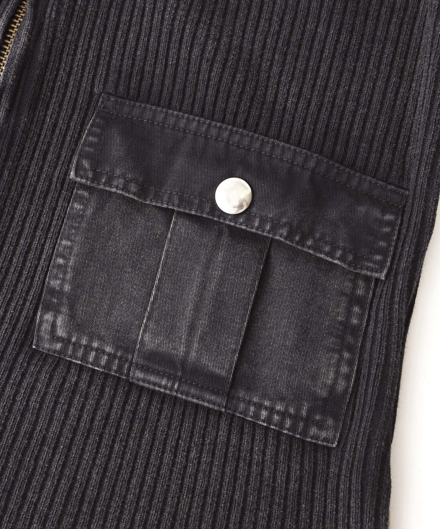 DISTRESSED WOVEN MIX ZIP UP TOP