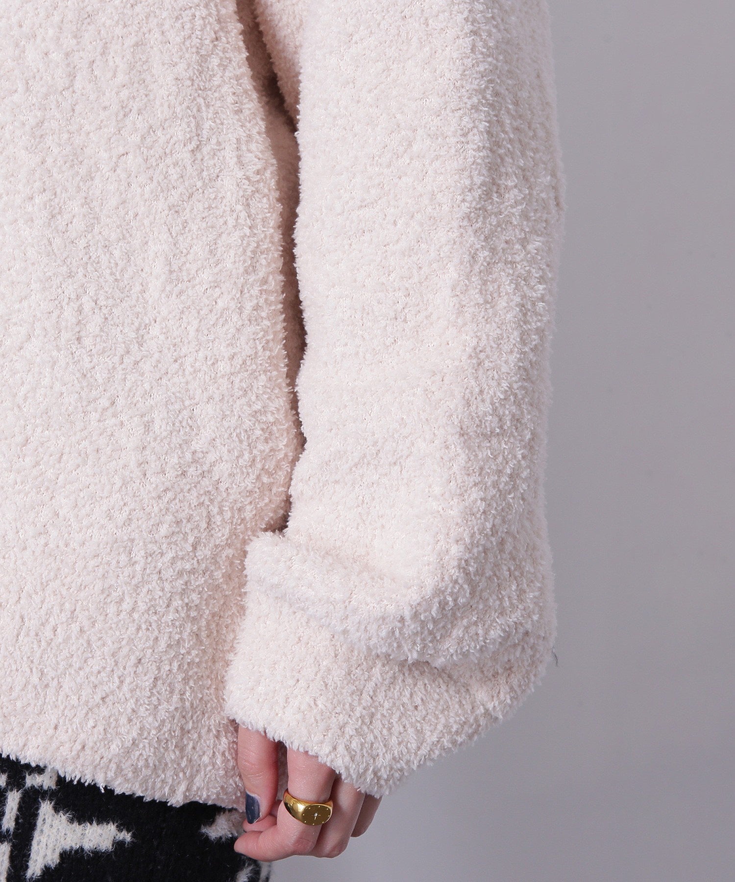 コンチョボタン モコモコ ヘンリーネックトップス