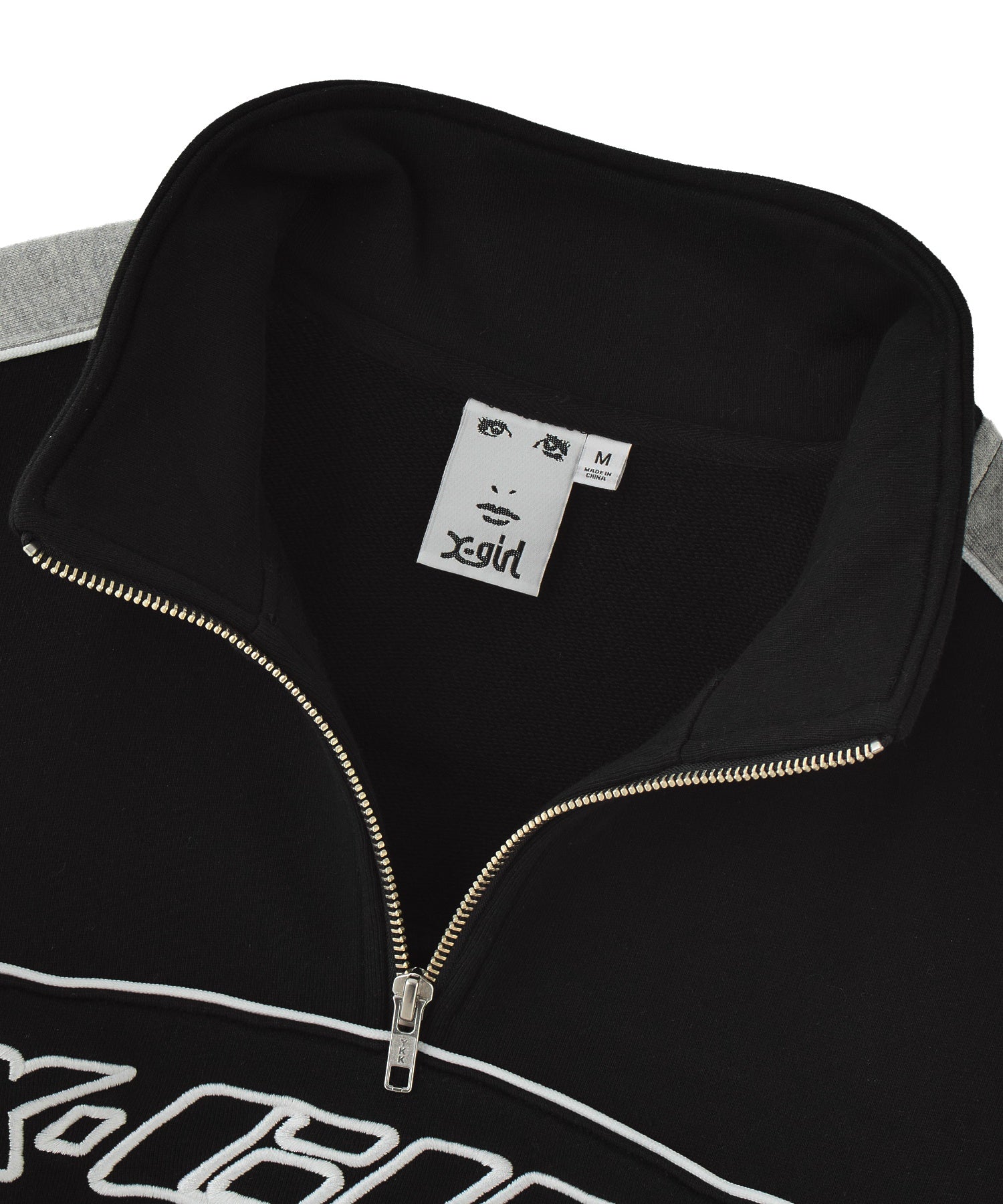 FACE LABEL HALF ZIP SWEAT TOP