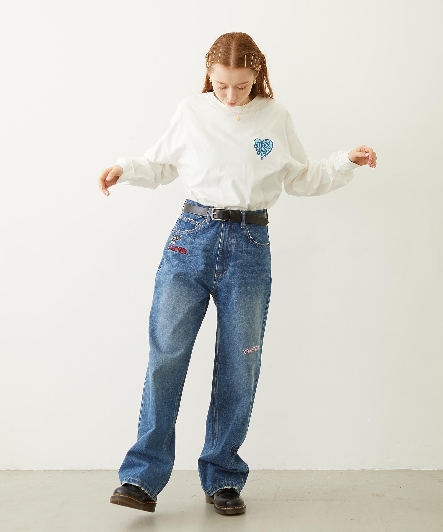 DOODLE EMBROIDERED DENIM PANTS