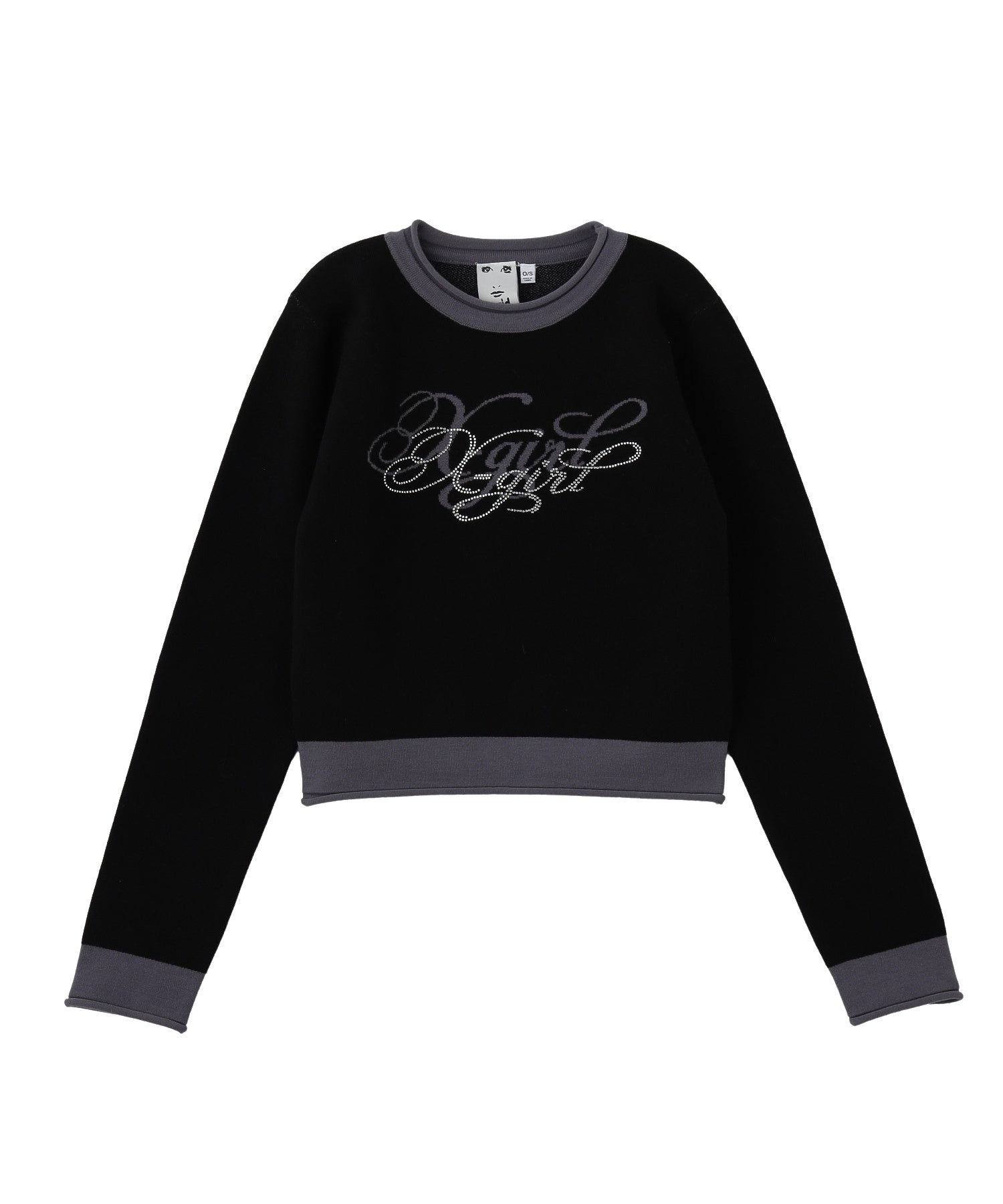 RHINESTONE AND JACQUARD LOGO COMPACT KNIT TOP