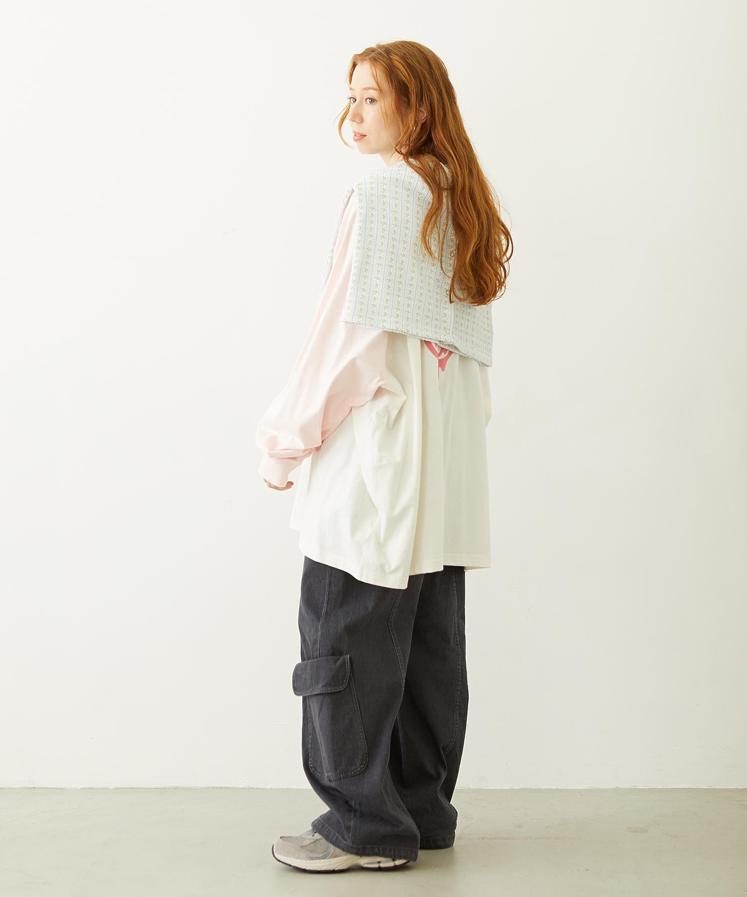 STRIPED FLOWER WAFFLE CARDIGAN