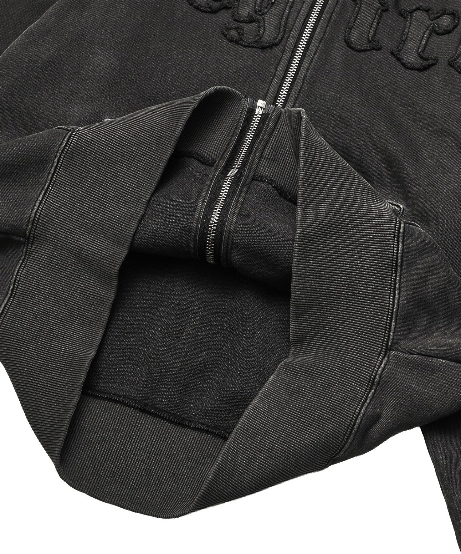 LOGO PATCH PIGMENT DYED ZIP UP SWEAT HOODIE