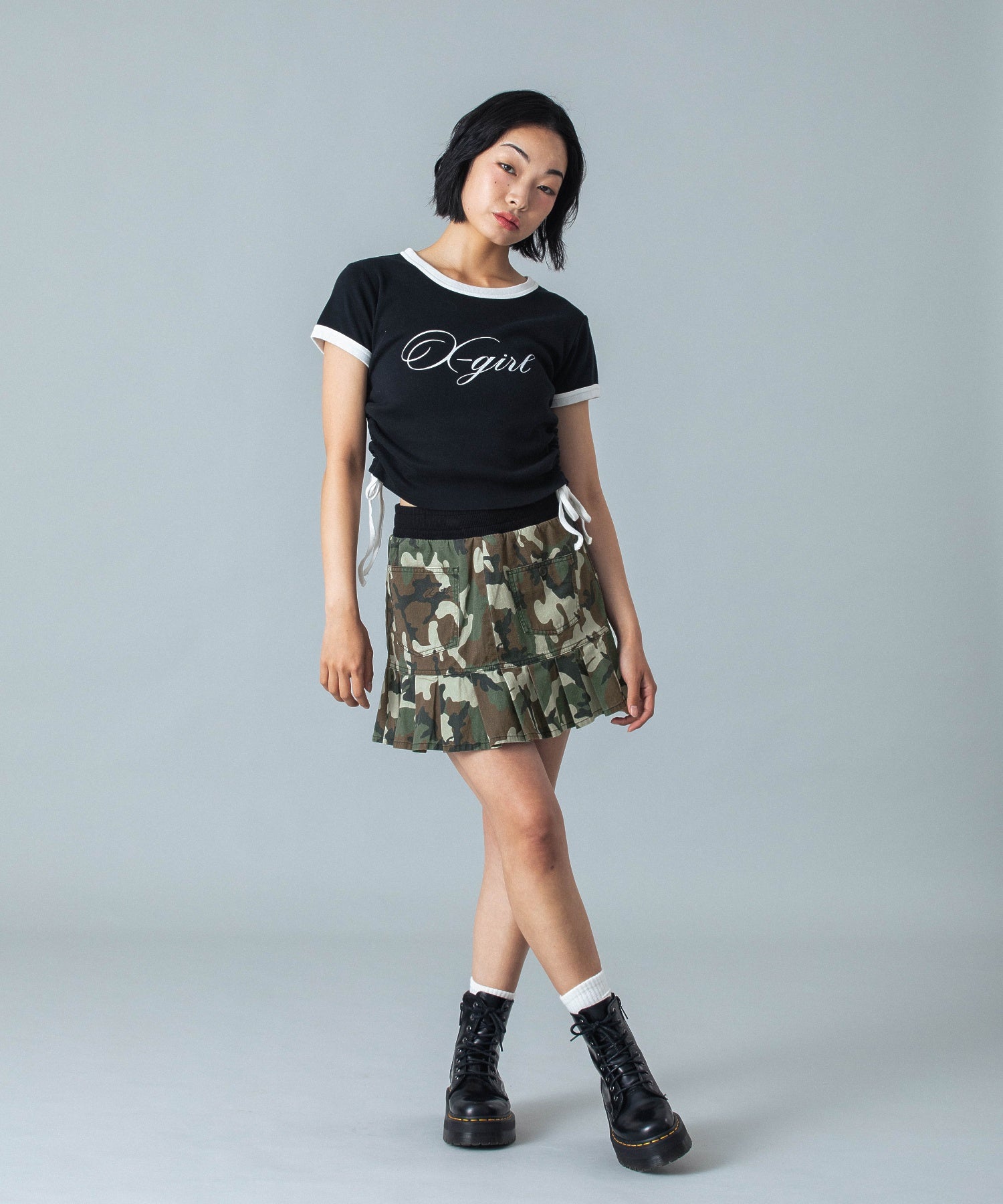 WAIST RIB PLEATED MINI SKIRT