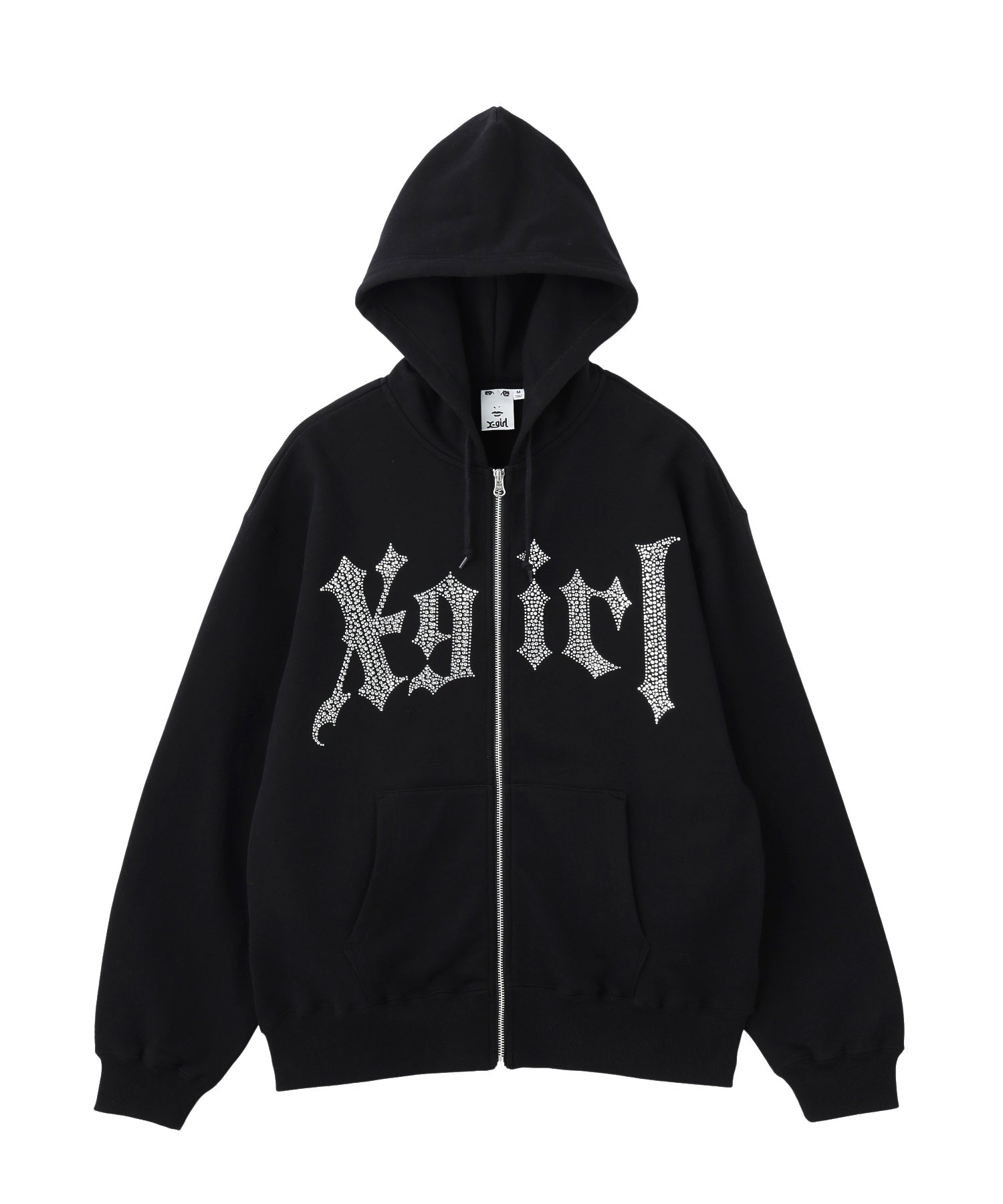 RHINESTONE BLACKLETTER LOGO ZIP UP SWEAT HOODIE