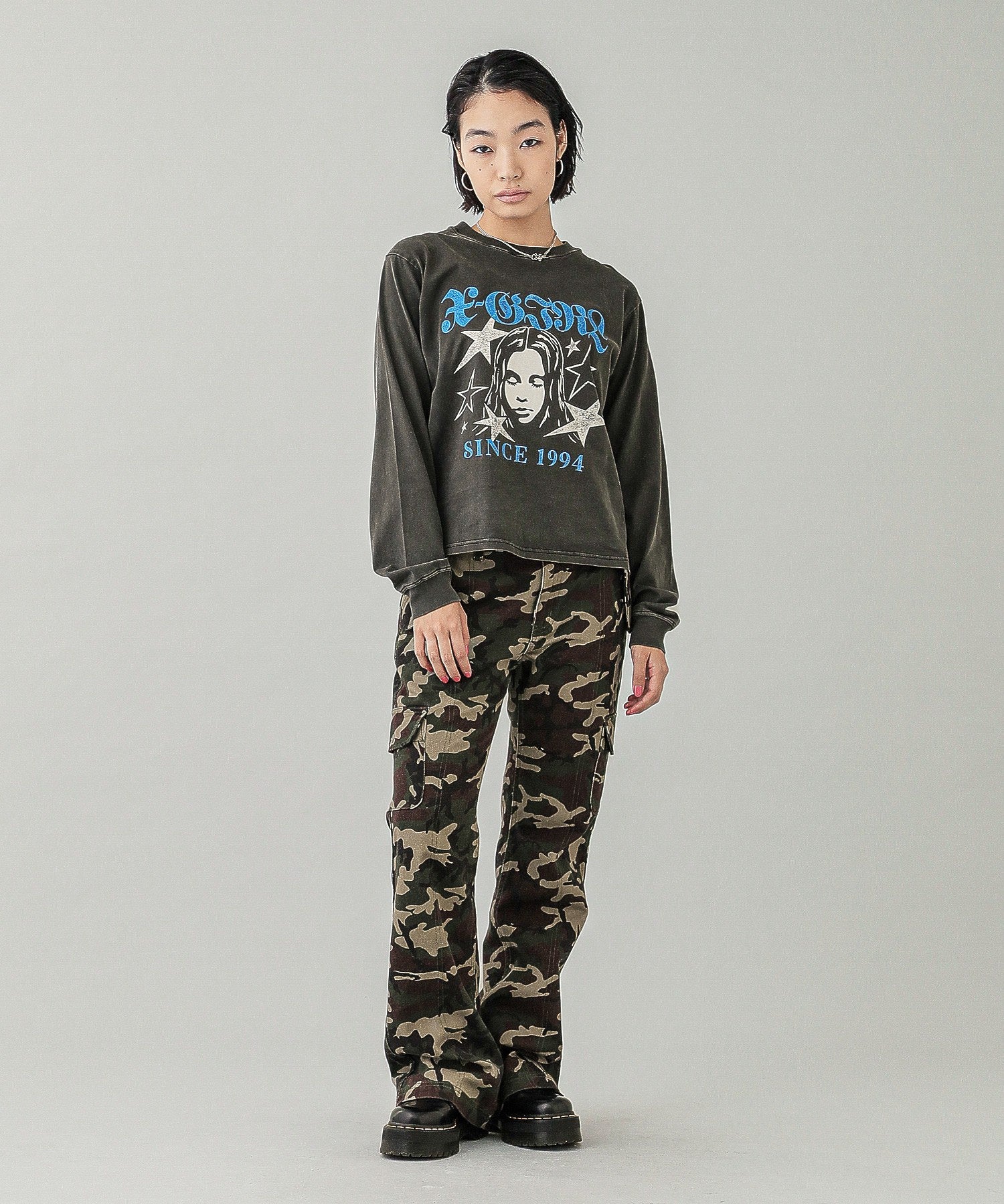 STAR AND FACE LOGO FADED L/S TEE