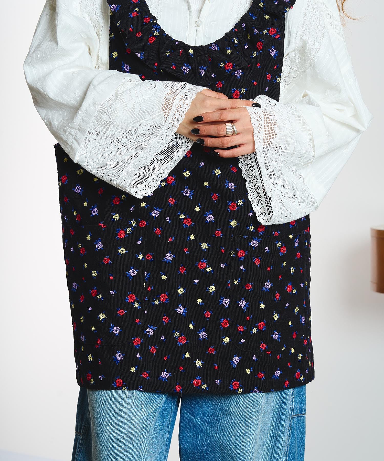 【ROSE BUD別注】INDIA IS BEAUTIFUL and ROSE BUD/CORDUROY FLORAL EMBROIDERY APRON
