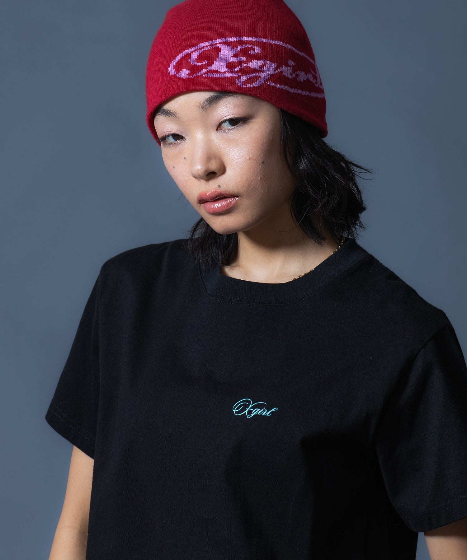 CURSIVE SCRIPT LOGO AND FACE S/S TEE