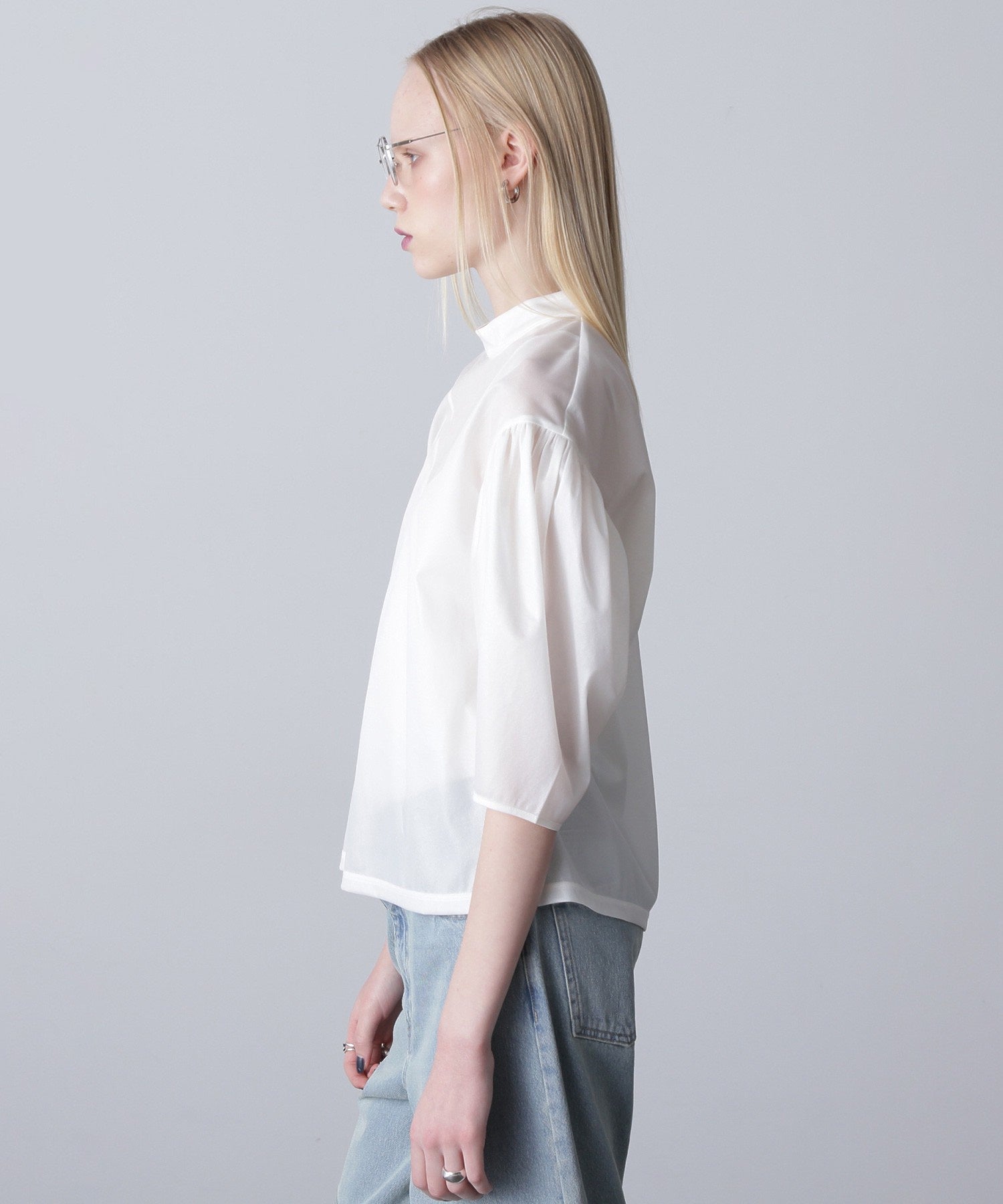 mici/VOLUME SLEEVE TRICOT CHIFFON TOP