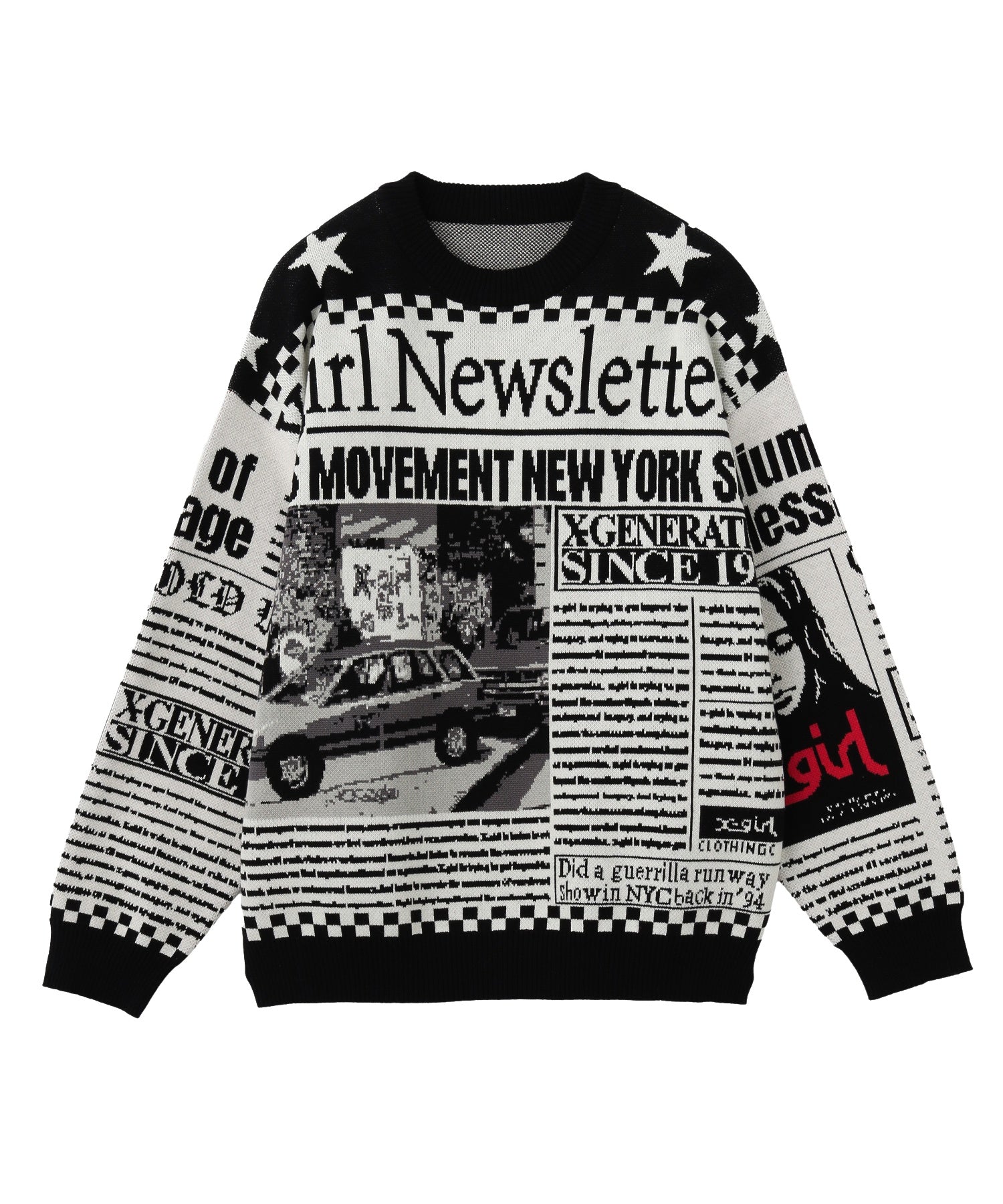 X-girl NEWS LETTER JACQUARD KNIT TOP