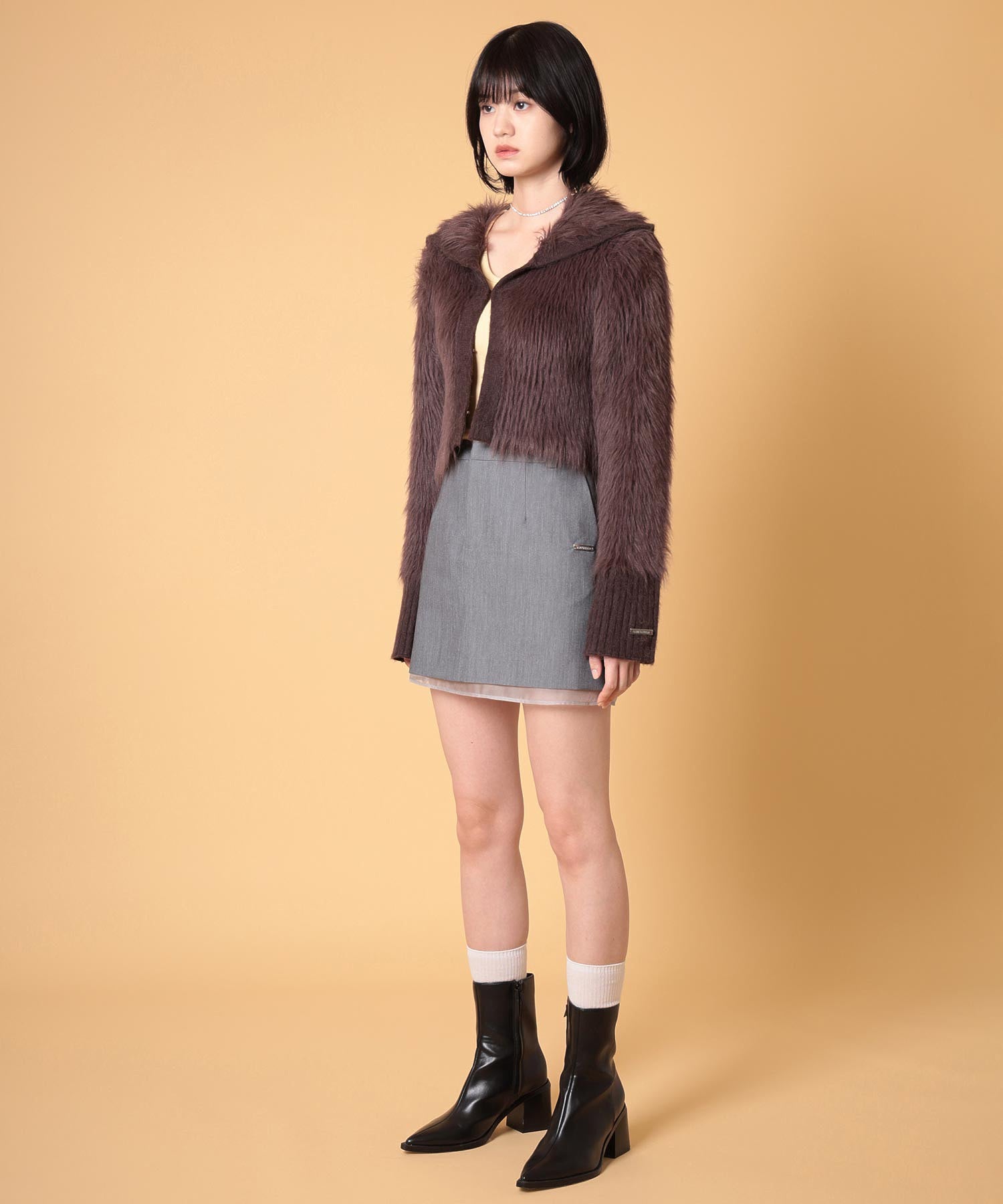 ビッグカラーシャギーニットカーディガン