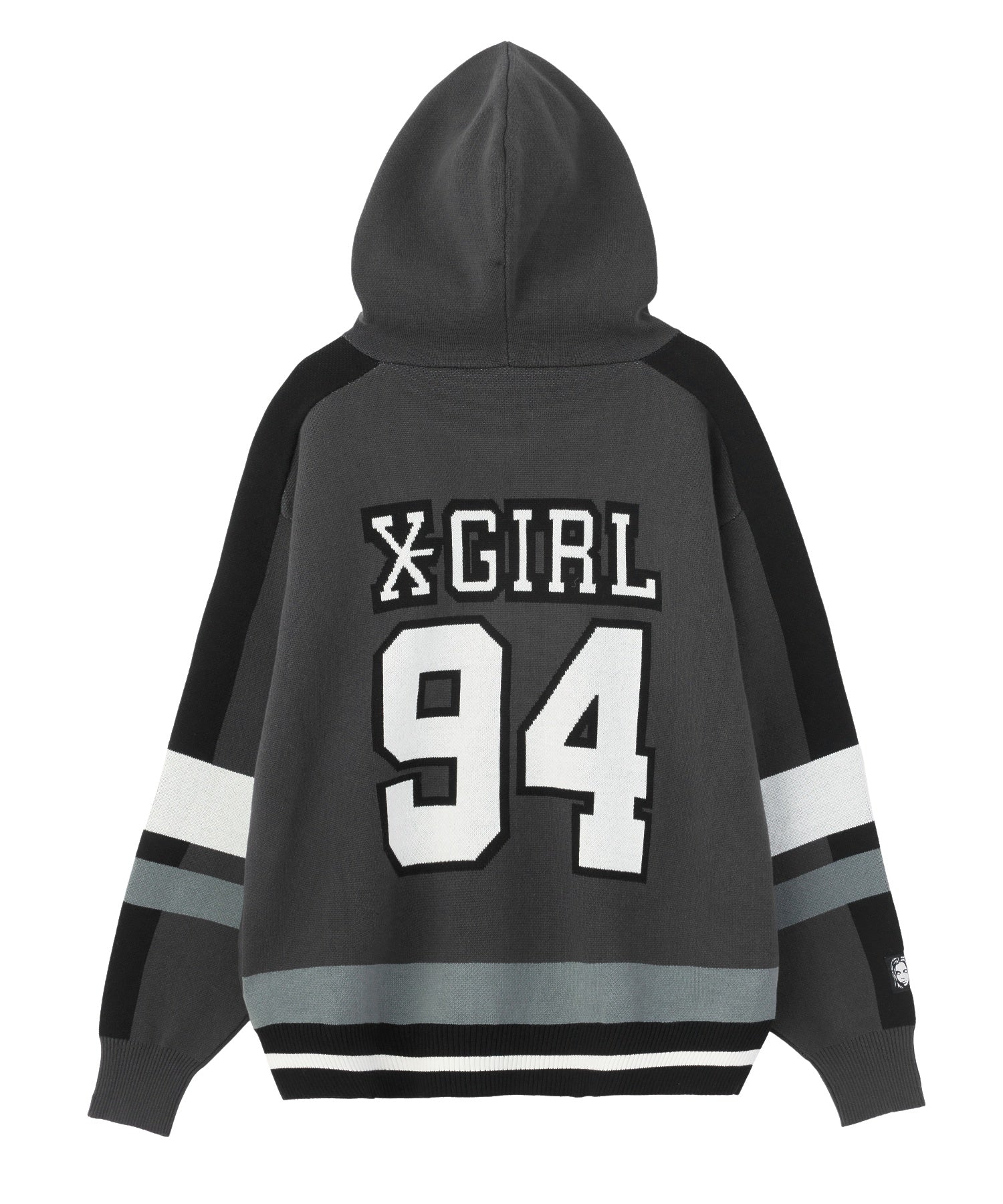 NUMBER AND LOGO JACQUARD ZIP UP KNIT TOP