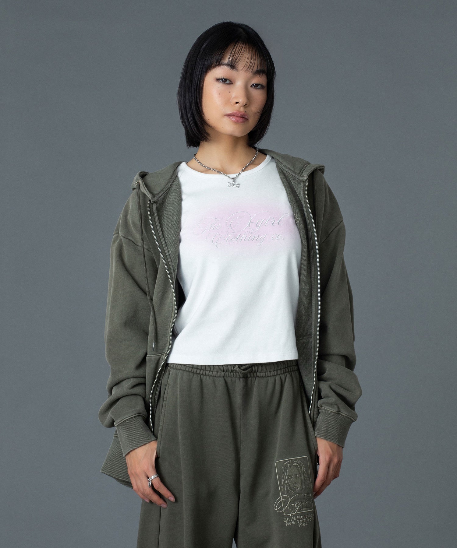 PIGMENT DYED FACE AND LOGO SQUARE PATCH ZIP UP SWEAT HOODIE