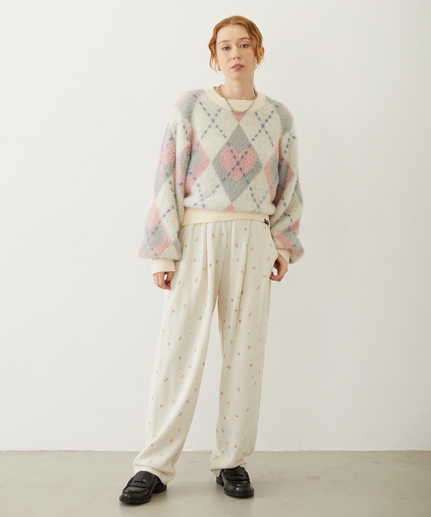 HEART ARGYLE KNIT TOP