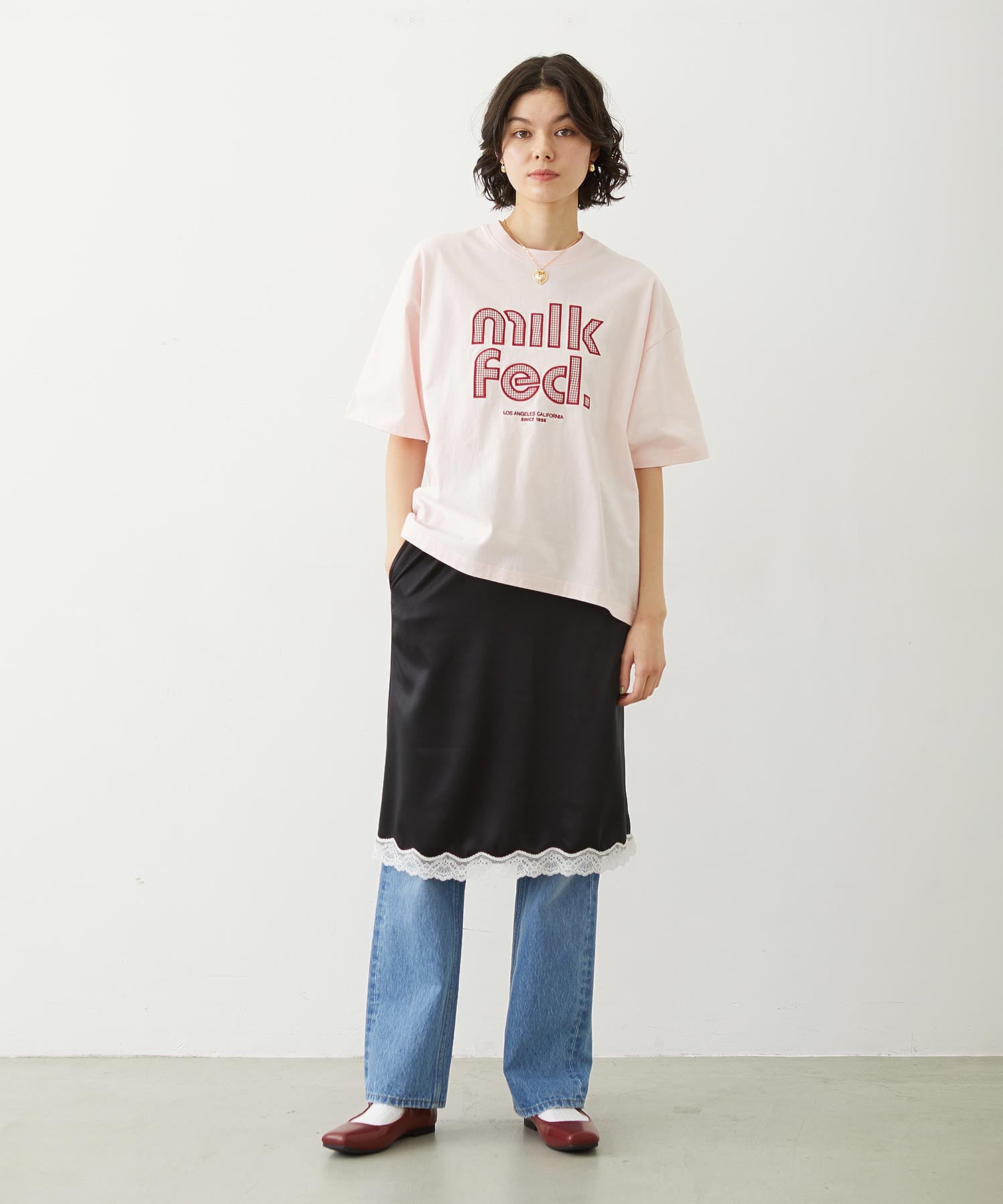CUT OUT LOGO GINGHAM WIDE S/S TEE