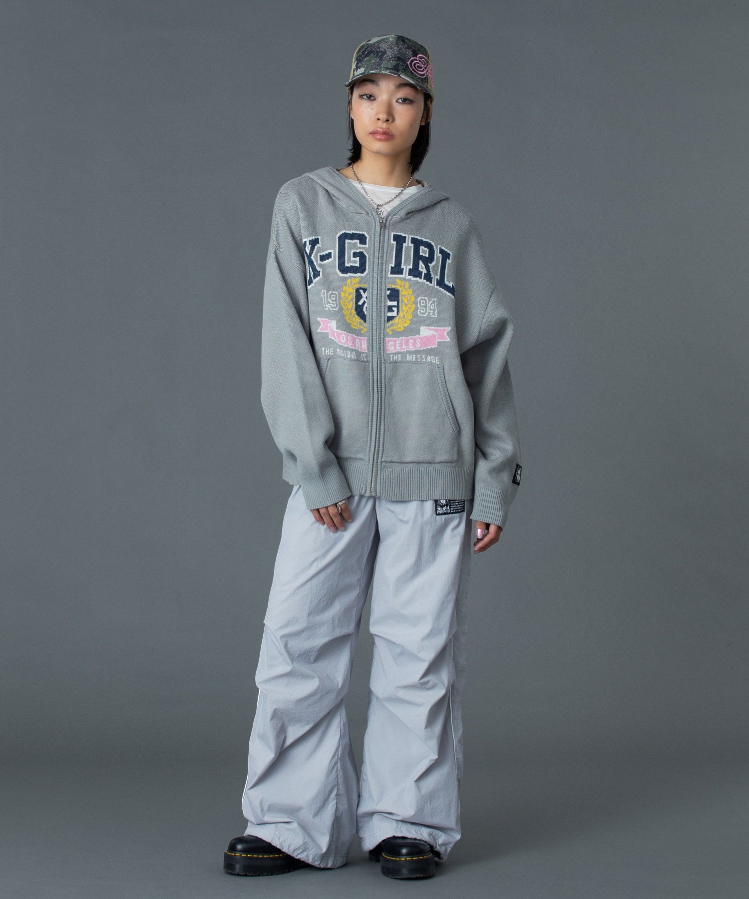 COLLEGE LOGO JACQUARD ZIP UP KNIT HOODIE