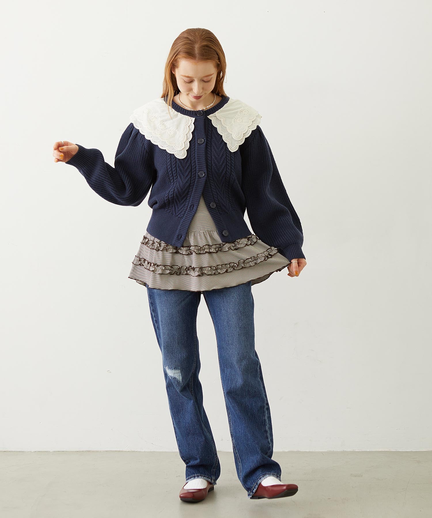 RUFFLE HEM L/S TOP