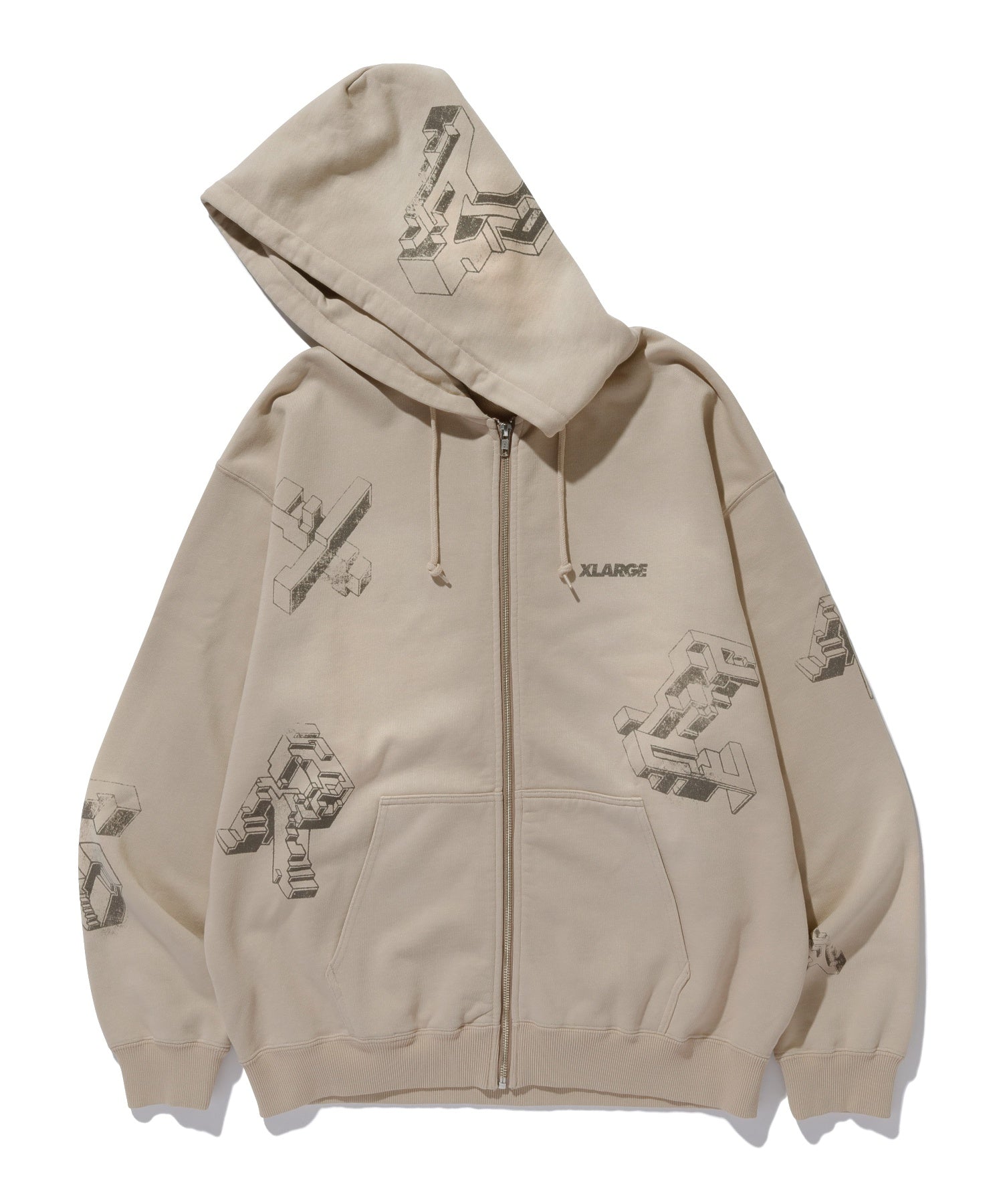 GEOMETRIC ZIP UP HOODED SWEATSHIRT