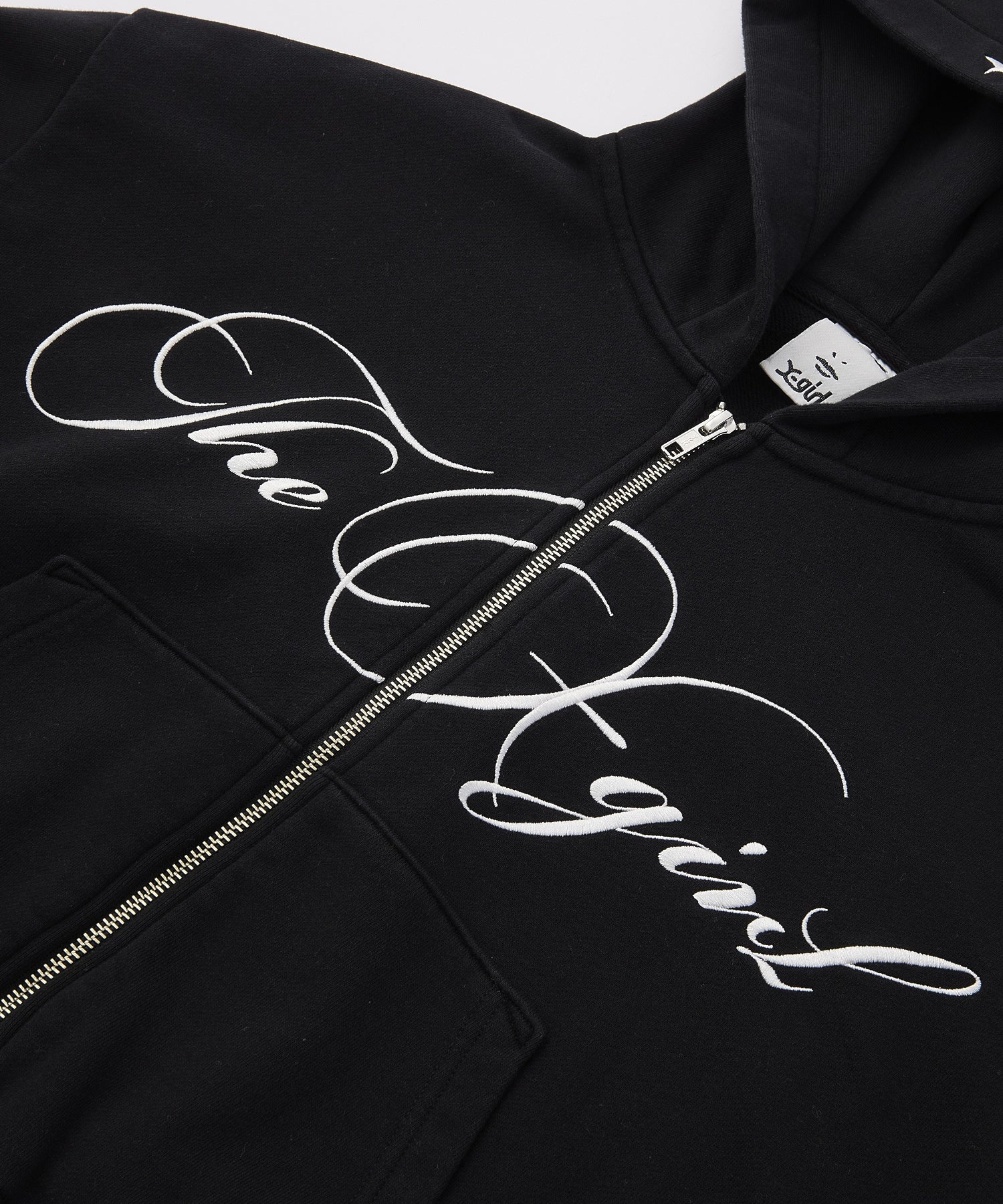 PENCIL SCRIPT LOGO EMBROIDERED ZIP UP SWEAT HOODIE
