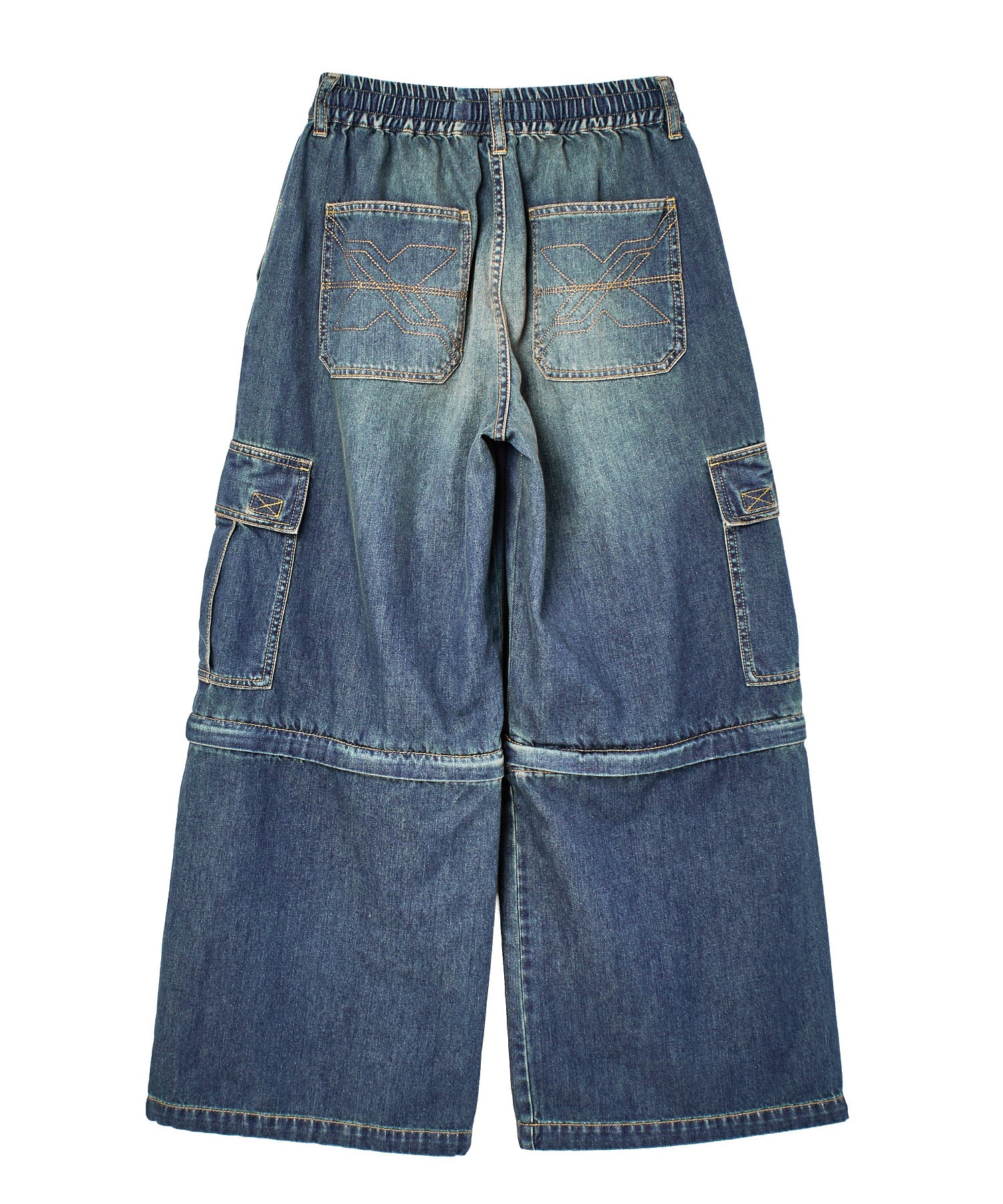 FADED 2WAY WIDE LEG DENIM CARGO PANTS
