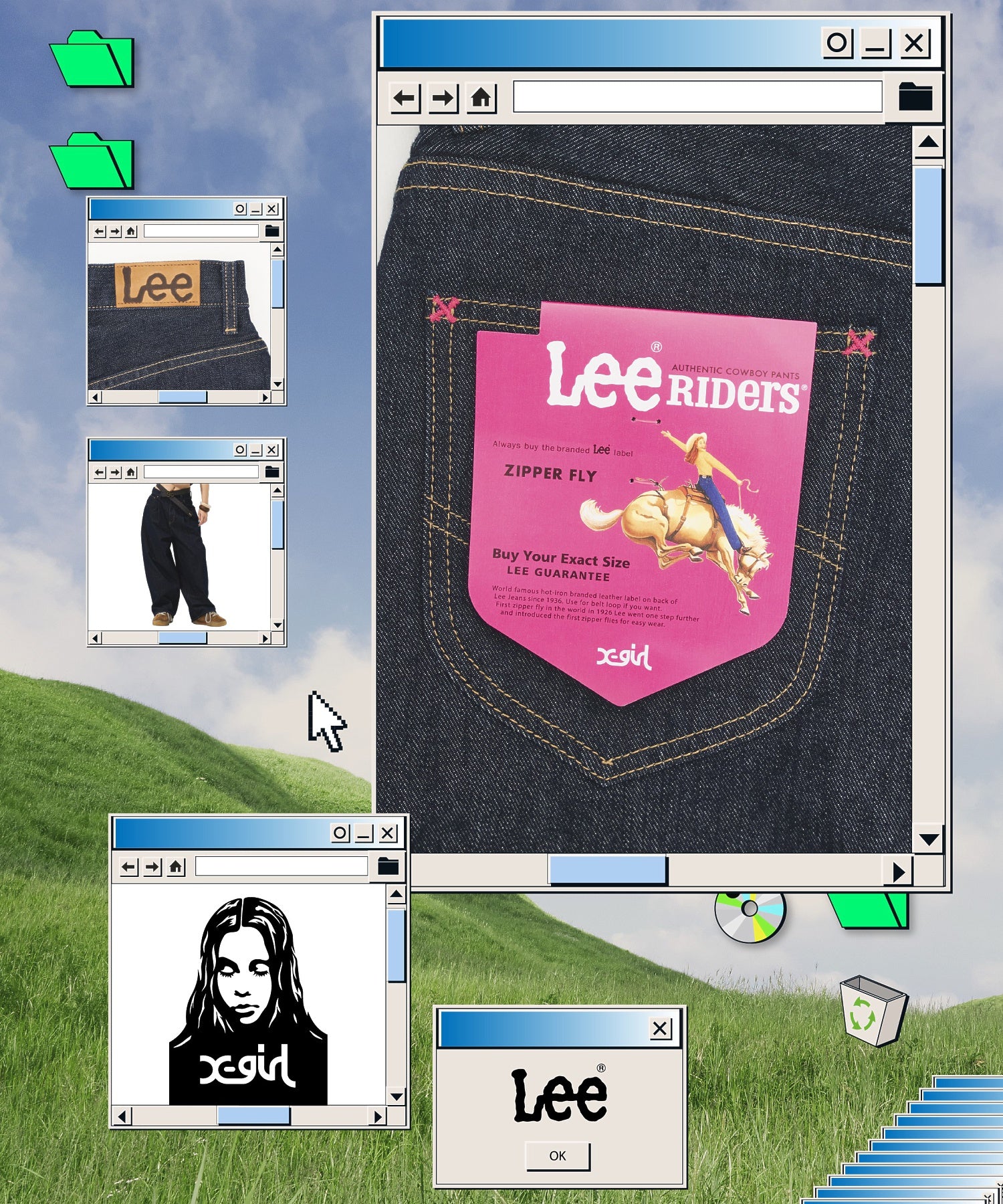 X-girl x Lee TUCK WIDE DENIM PANTS