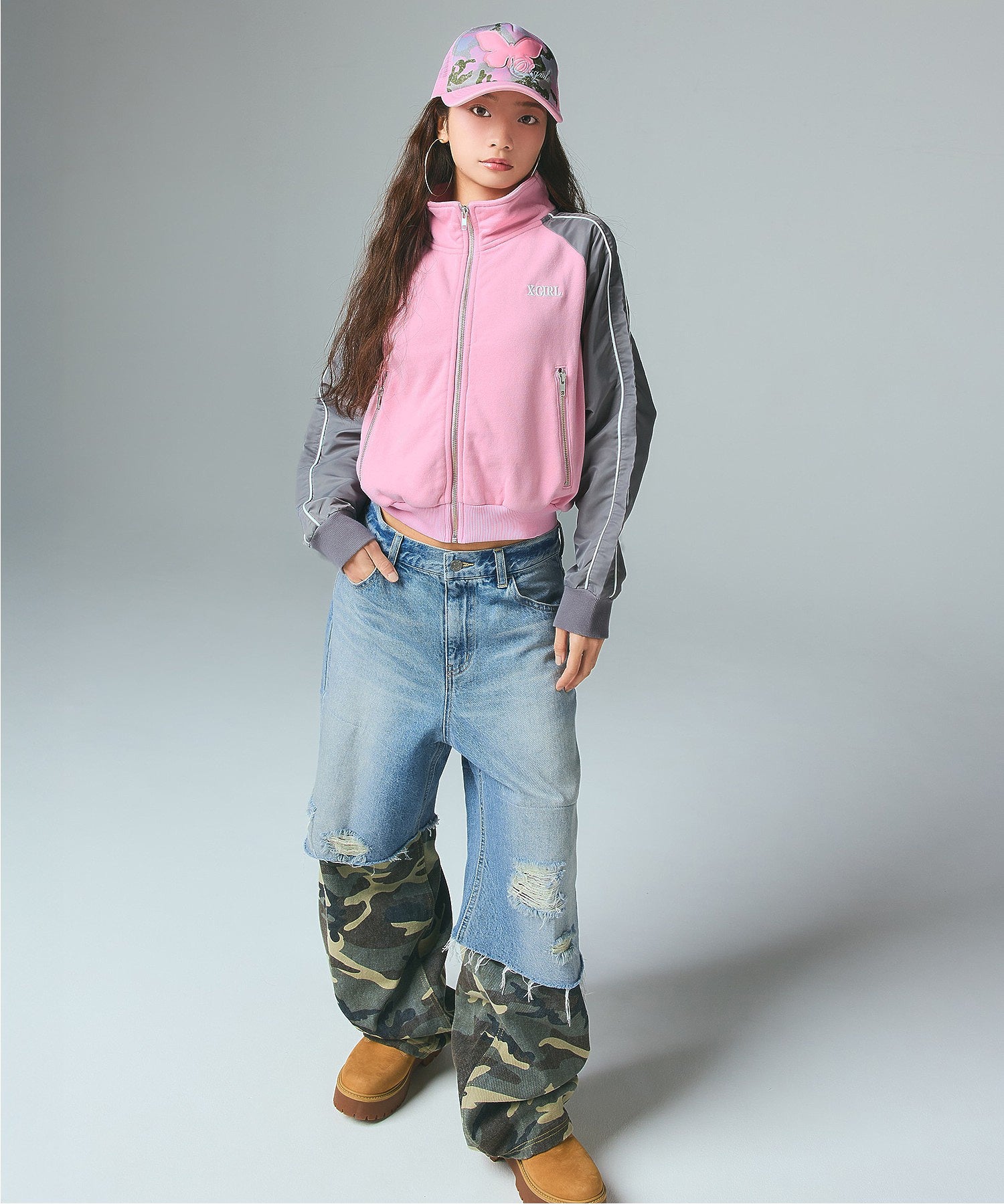WOVEN MIX SWEAT ZIP UP TOP