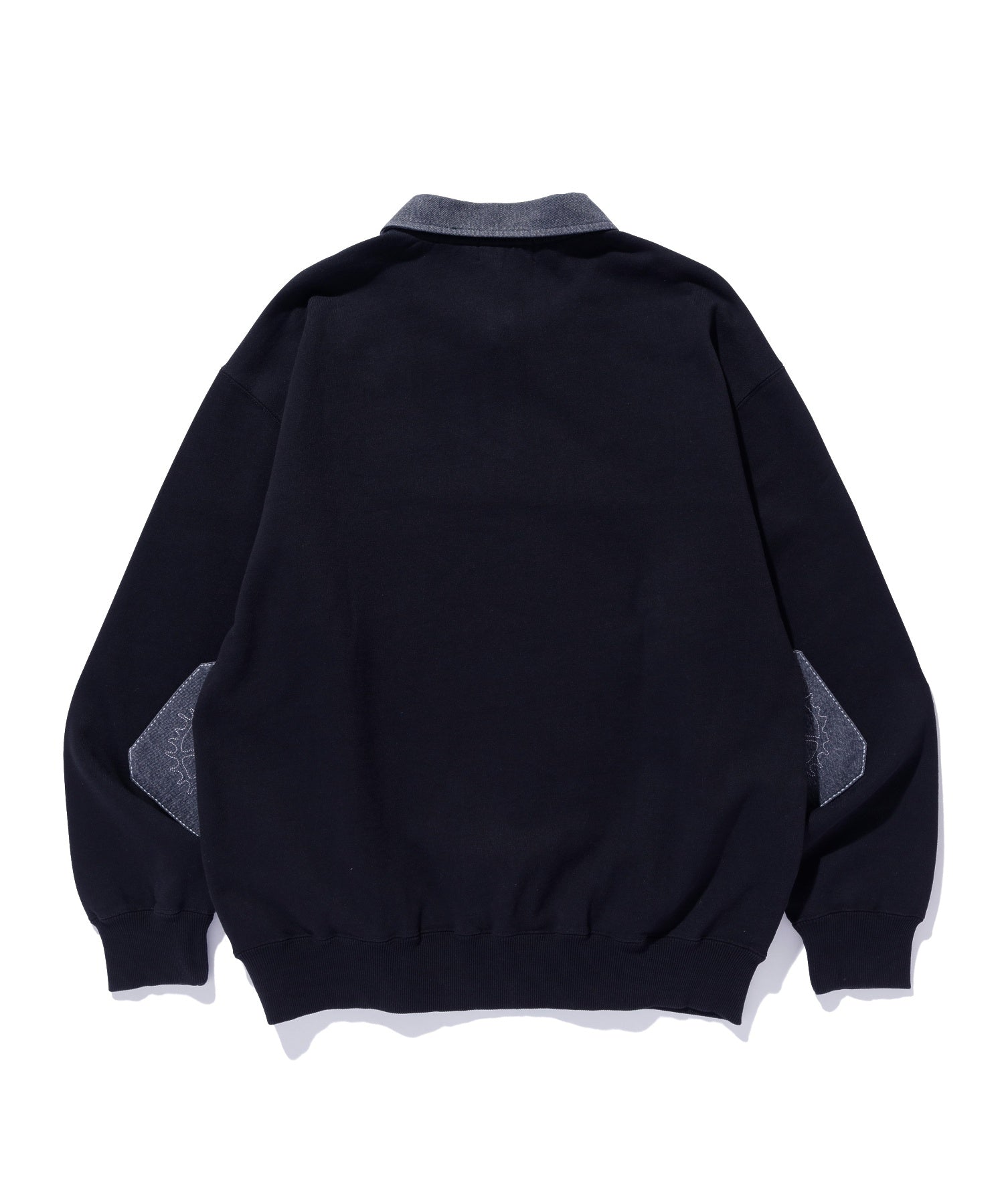 DENIM COLLAR HALF ZIP SWEATSHIRT