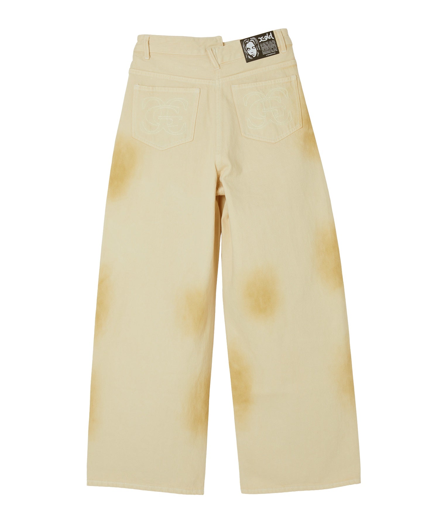 EMBLEM POCKET ASYMMETRIC WAIST DENIM PANTS