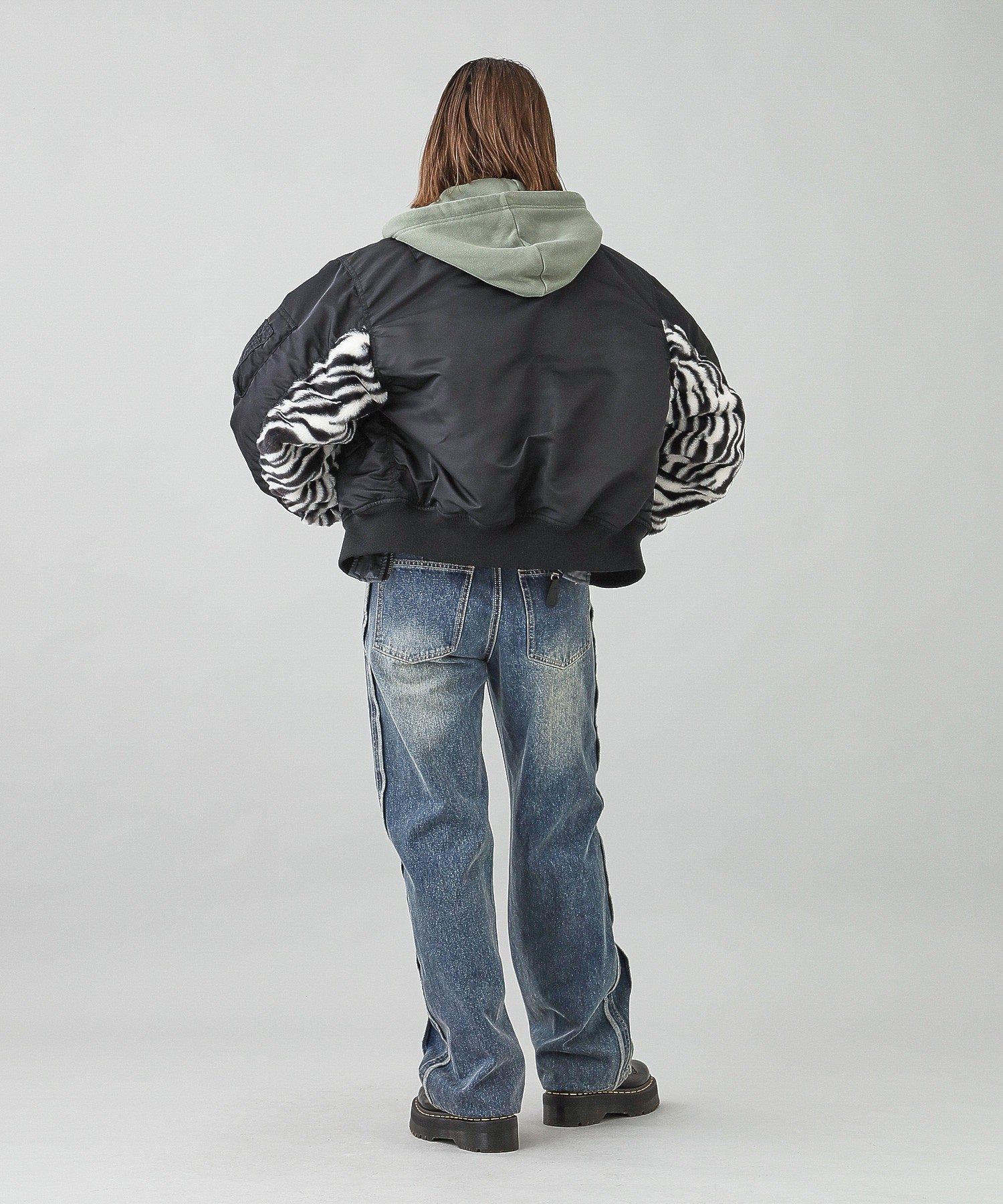 PANELED FUR REVERSIBLE MA-1 JACKET