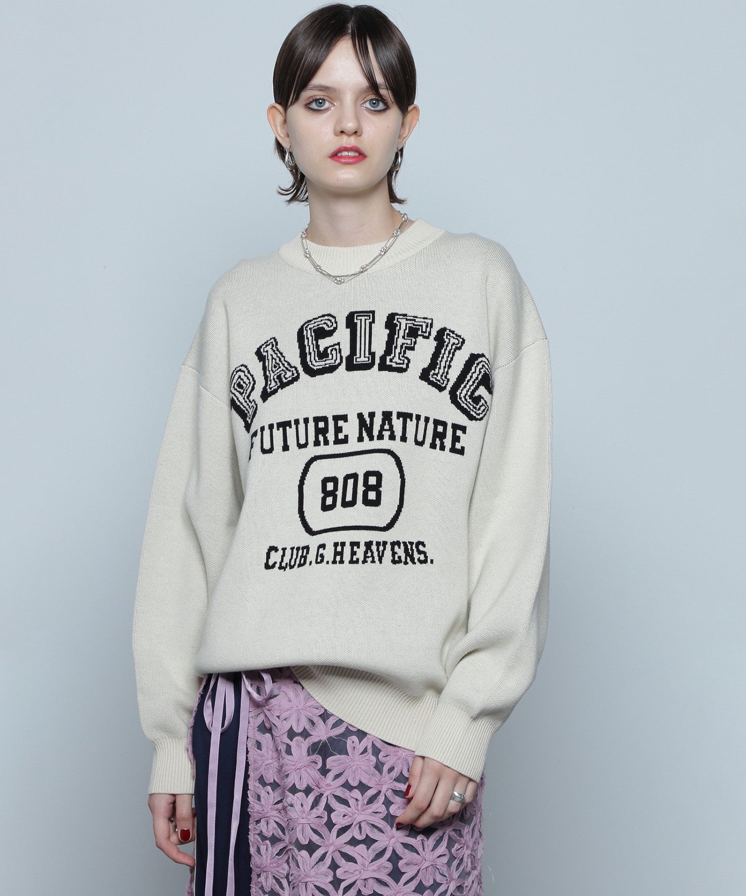 GENE HEAVENS/カレッジライクロゴ ジャカードニット