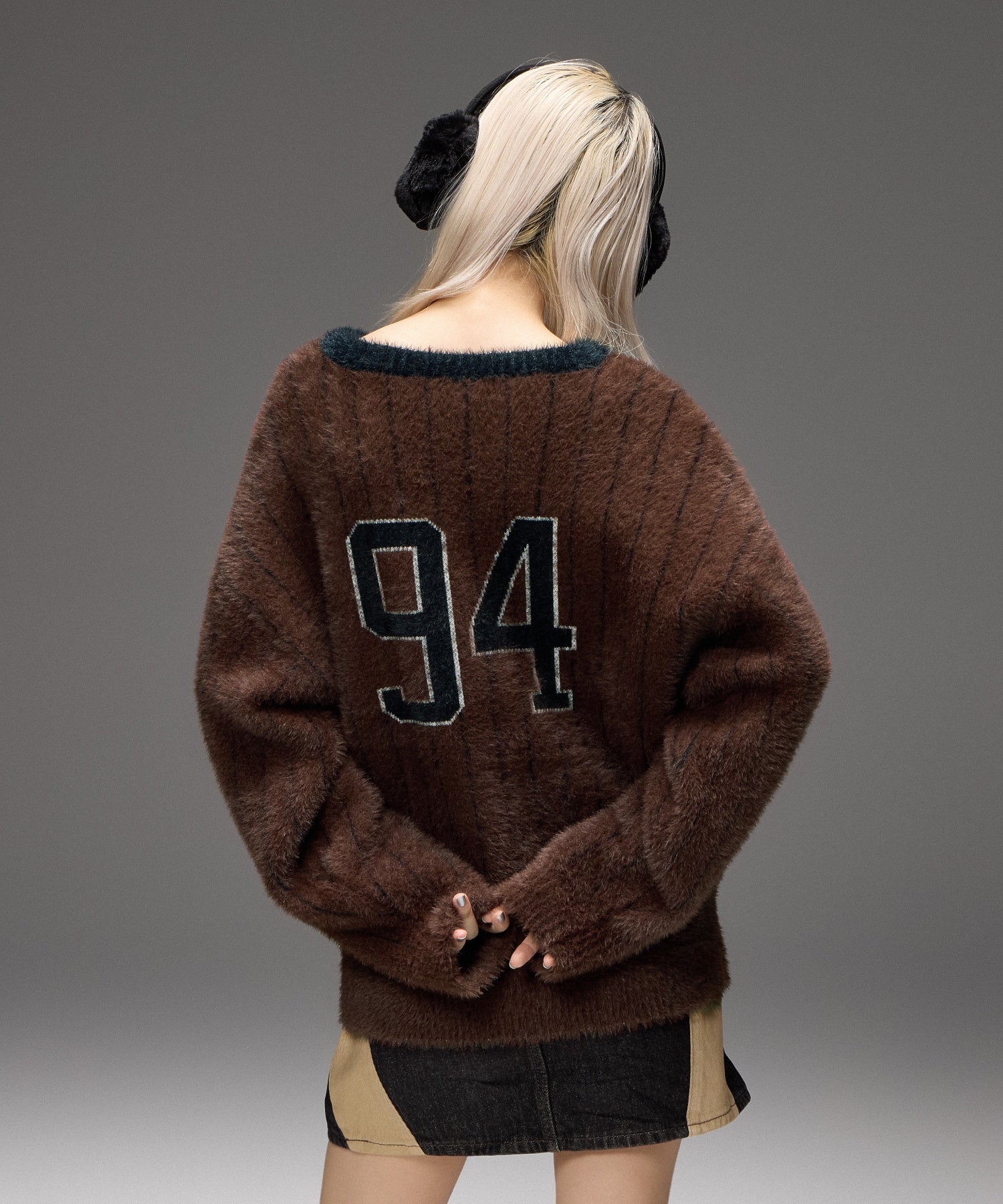 GAME SHIRT JACQUARD SHAGGY KNIT TOP