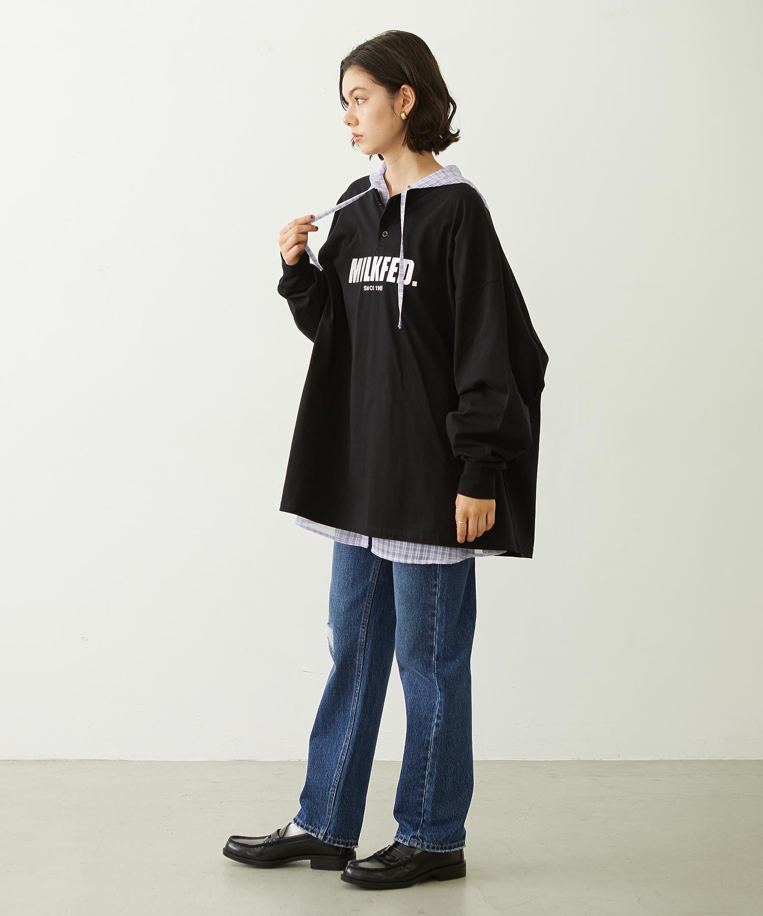 SHEER PLAID HOODED TOP