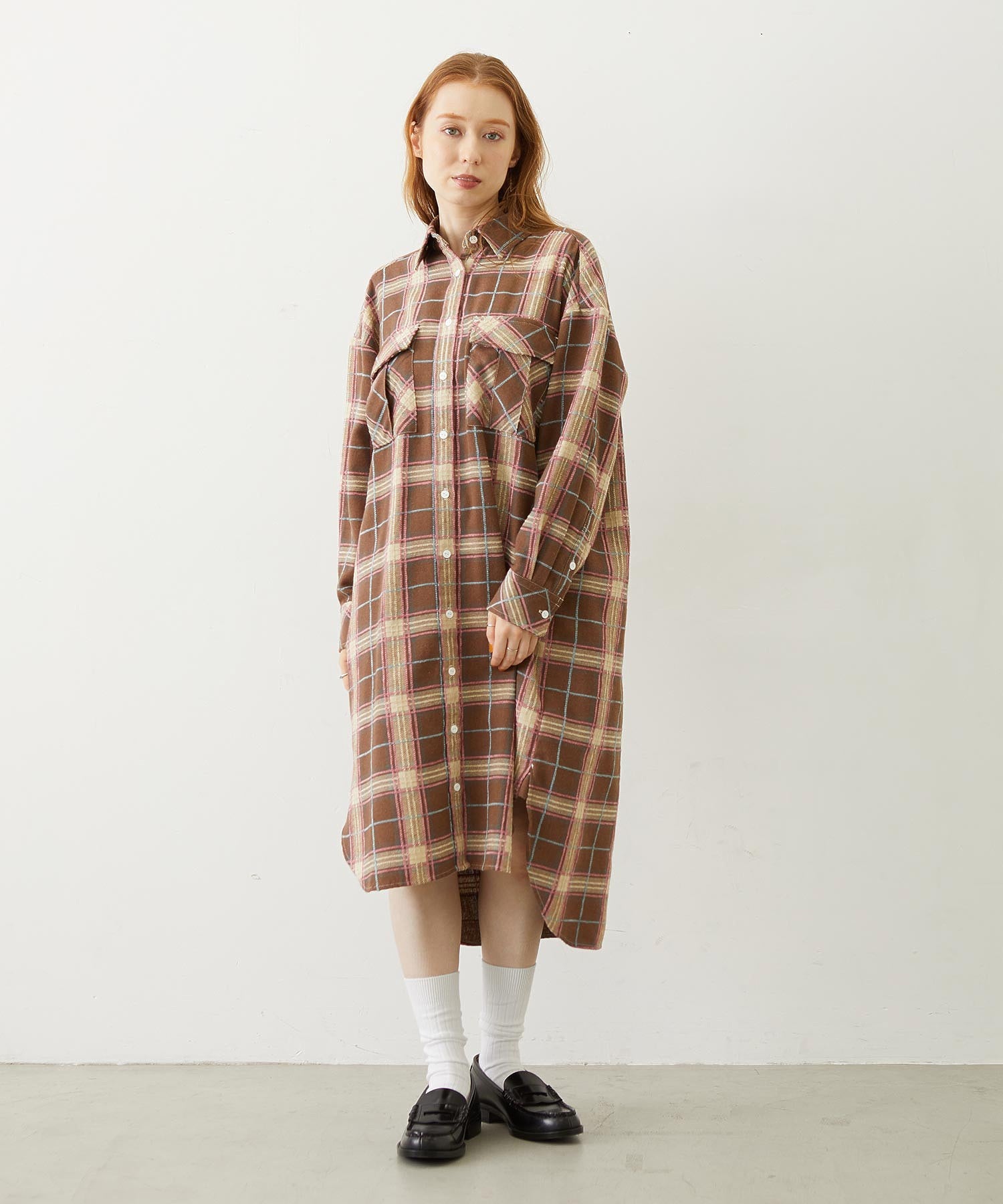 LOGO PLAID SHIRT DRESS