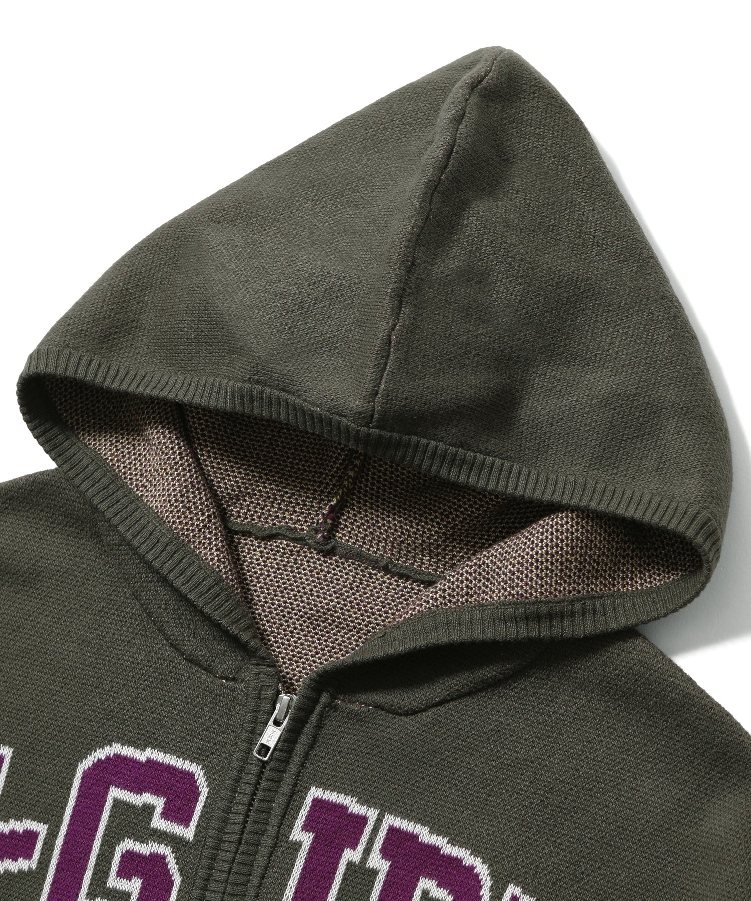 COLLEGE LOGO JACQUARD ZIP UP KNIT HOODIE