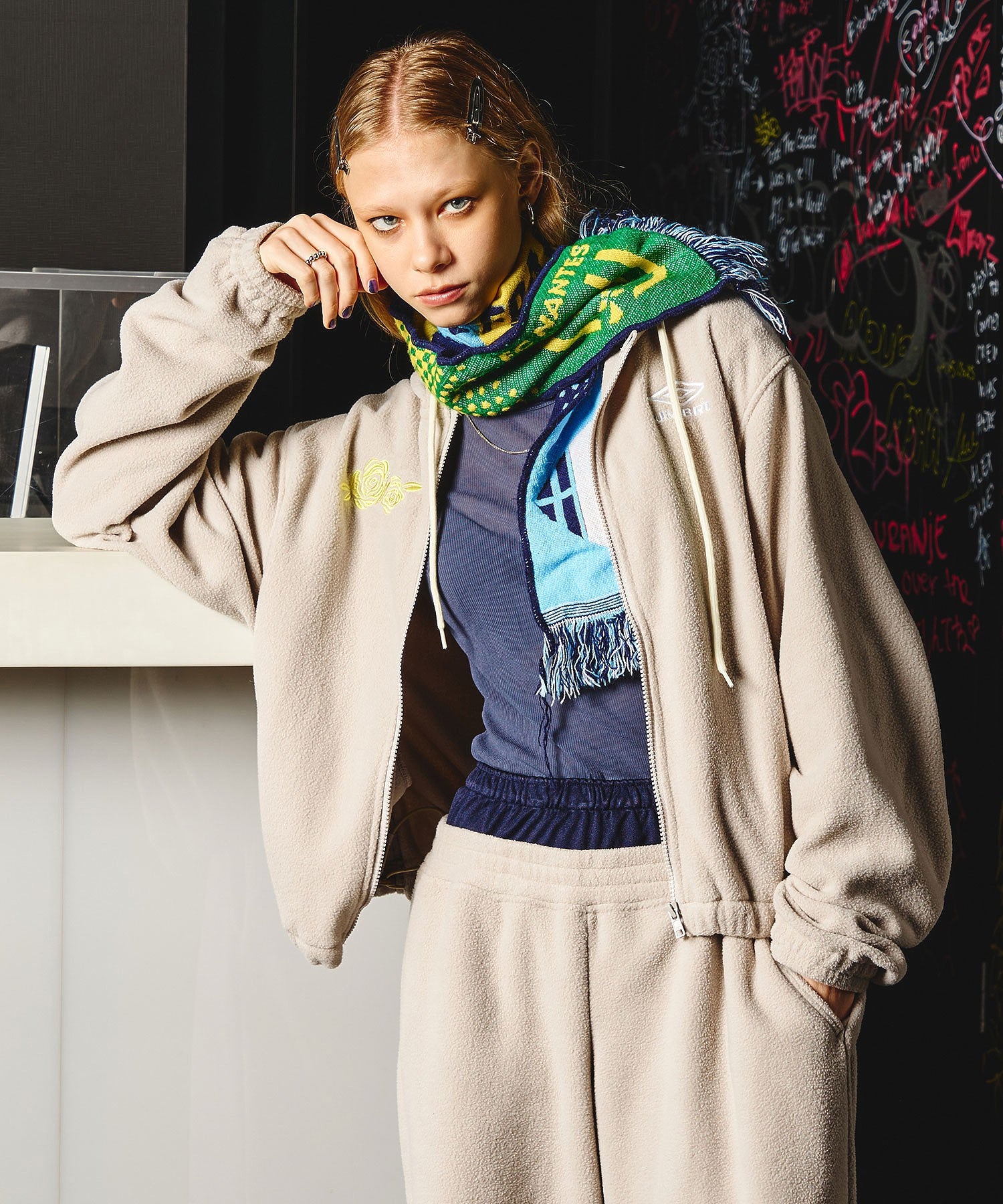UMBRO × ROSE BUD/ZIP-UP FLEECE HOODIE