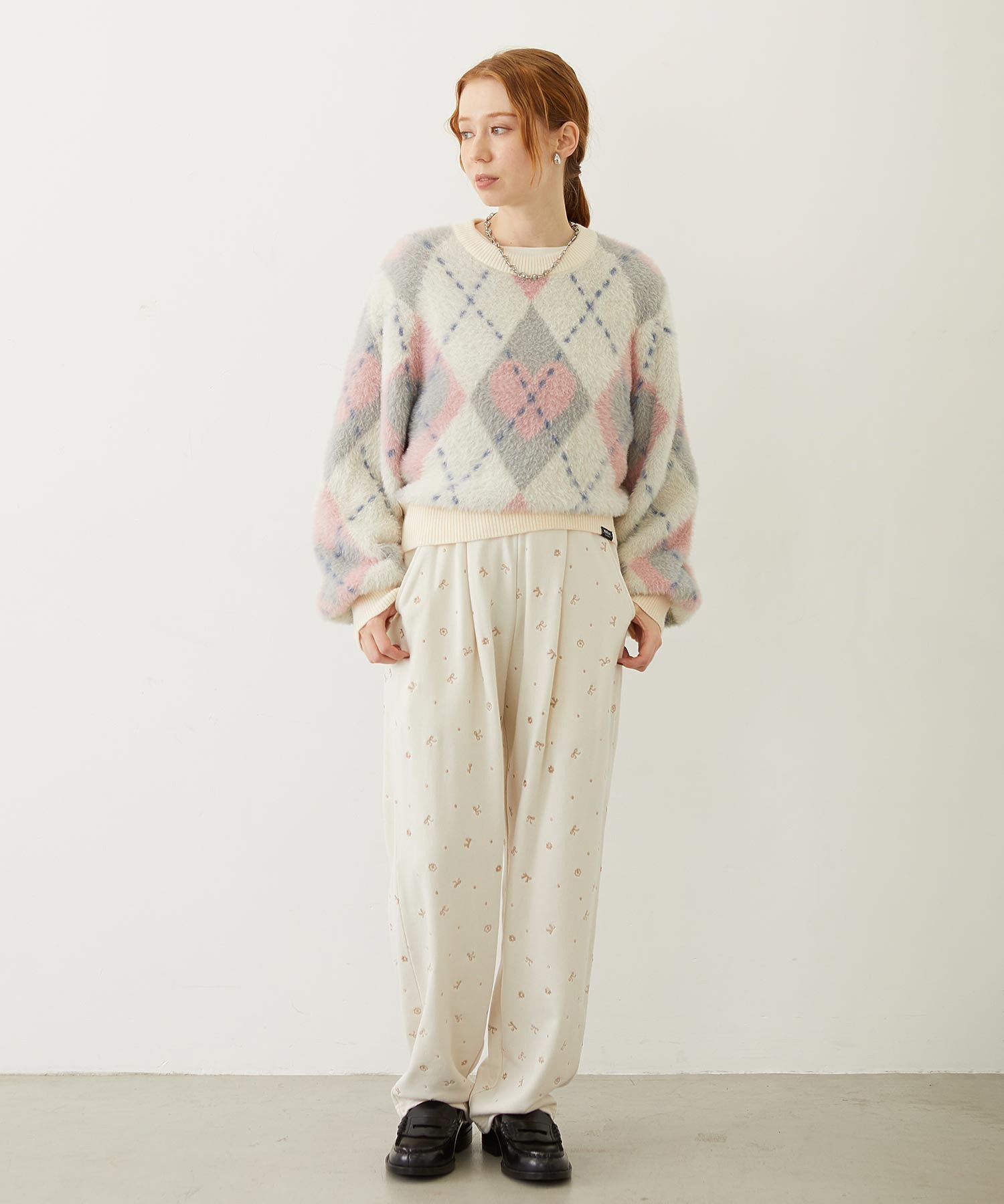 HEART ARGYLE KNIT TOP