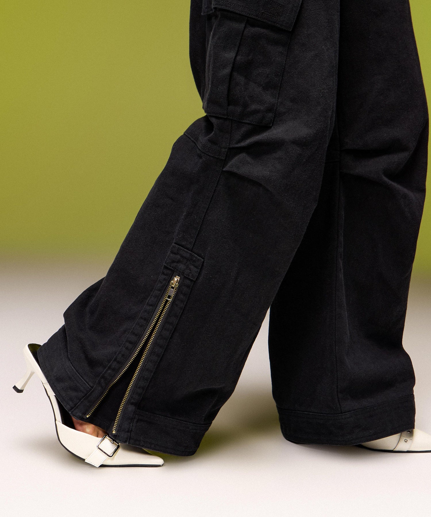 FADED WIDE LEG FLARE CARGO PANTS