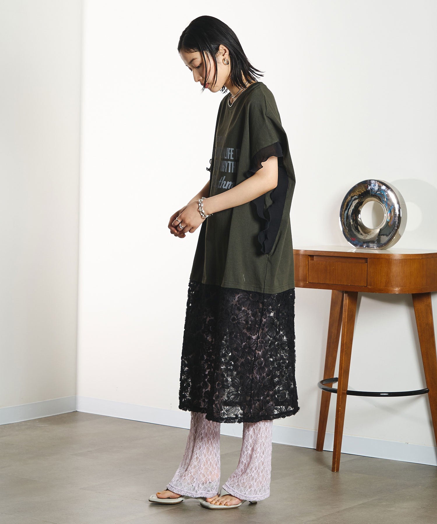 OKIRAKU×ROSEBUD/LACE SKIRT LOGO DRESS