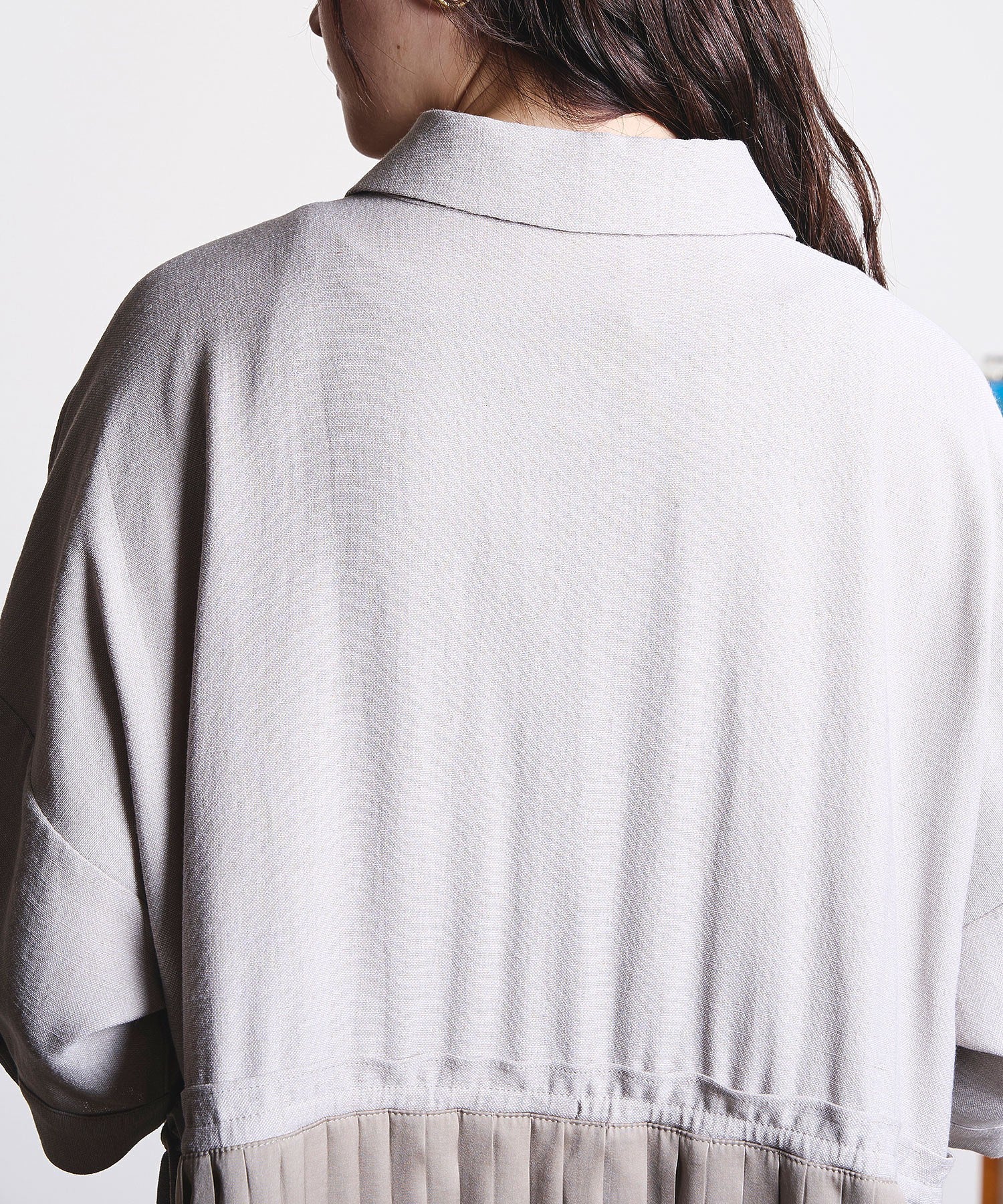 GENE HEAVENS/PLEATED SKIRT MIX FABRIC S/S SHIRT DRESS