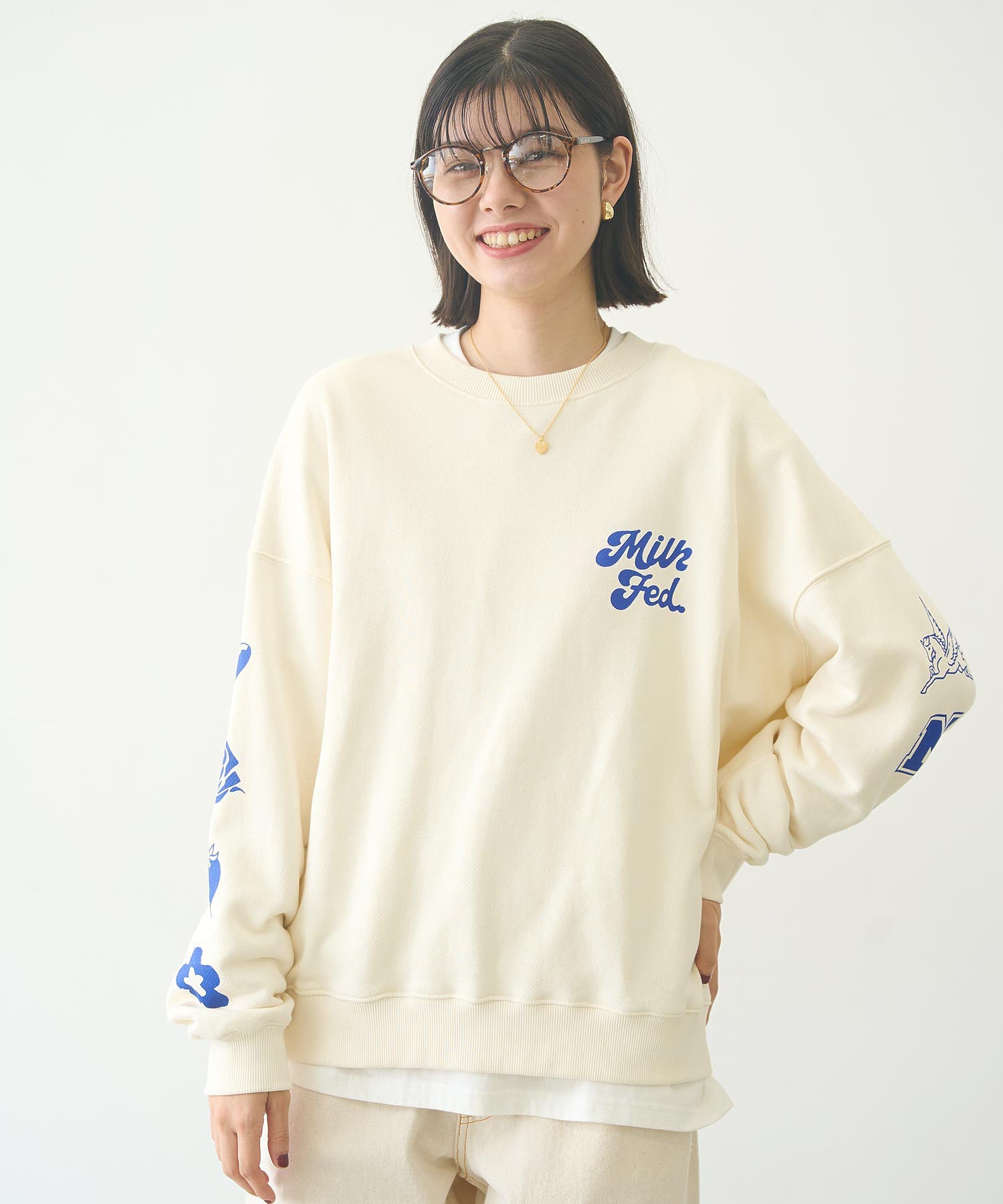 PRINTED SLEEVE SWEAT TOP