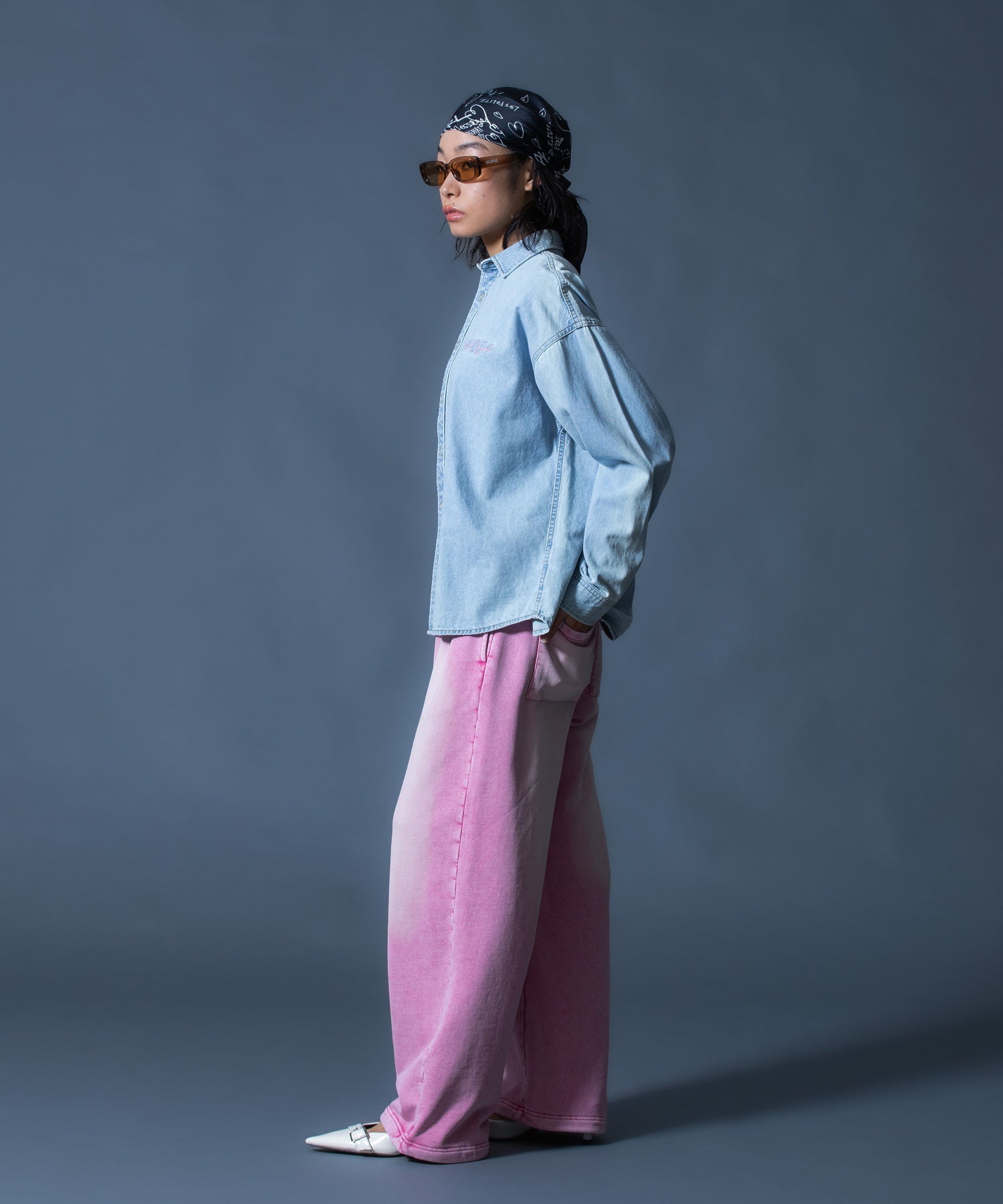 SCRIPT LOGO BLEACHED DENIM SHIRT
