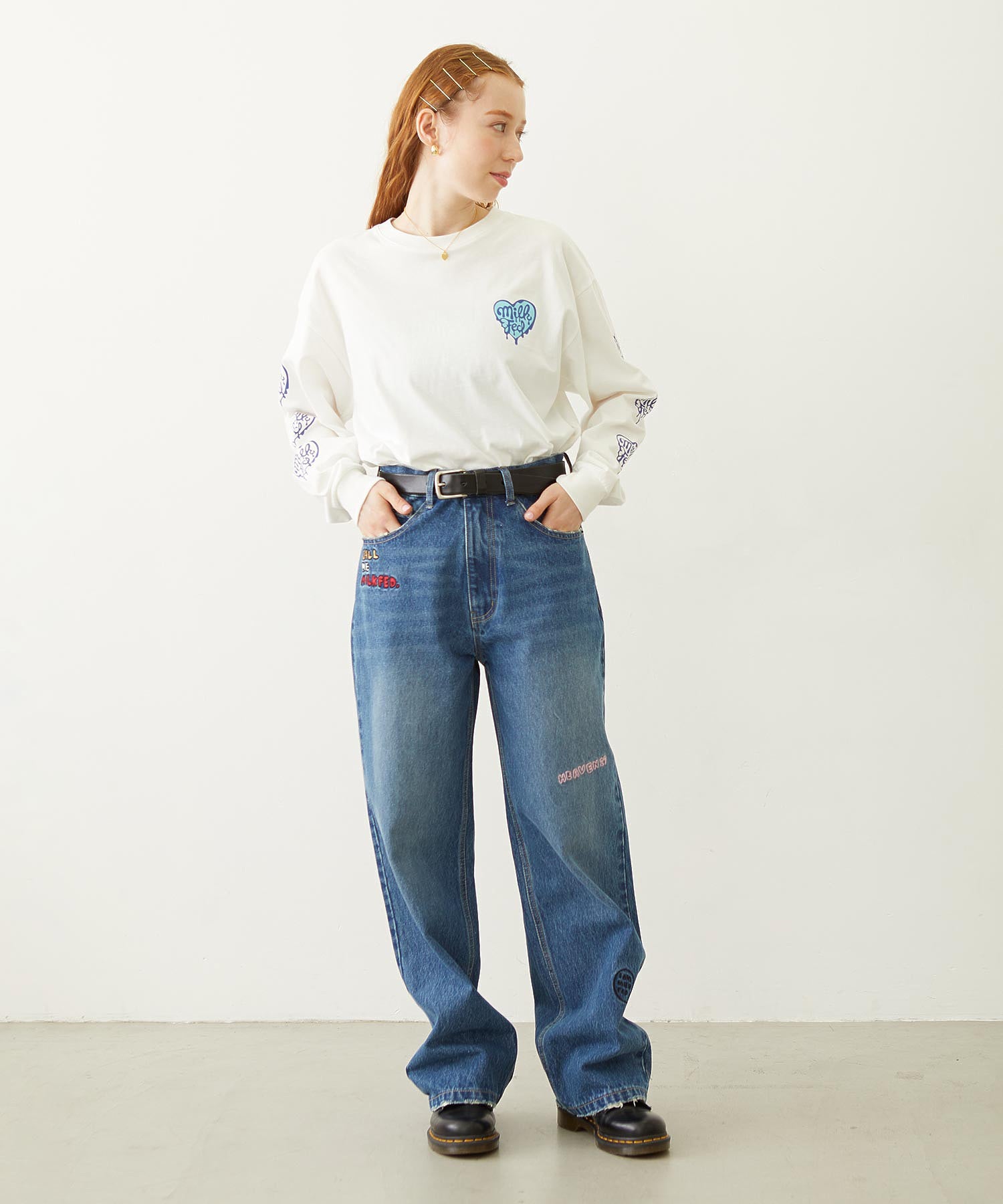 DOODLE EMBROIDERED DENIM PANTS