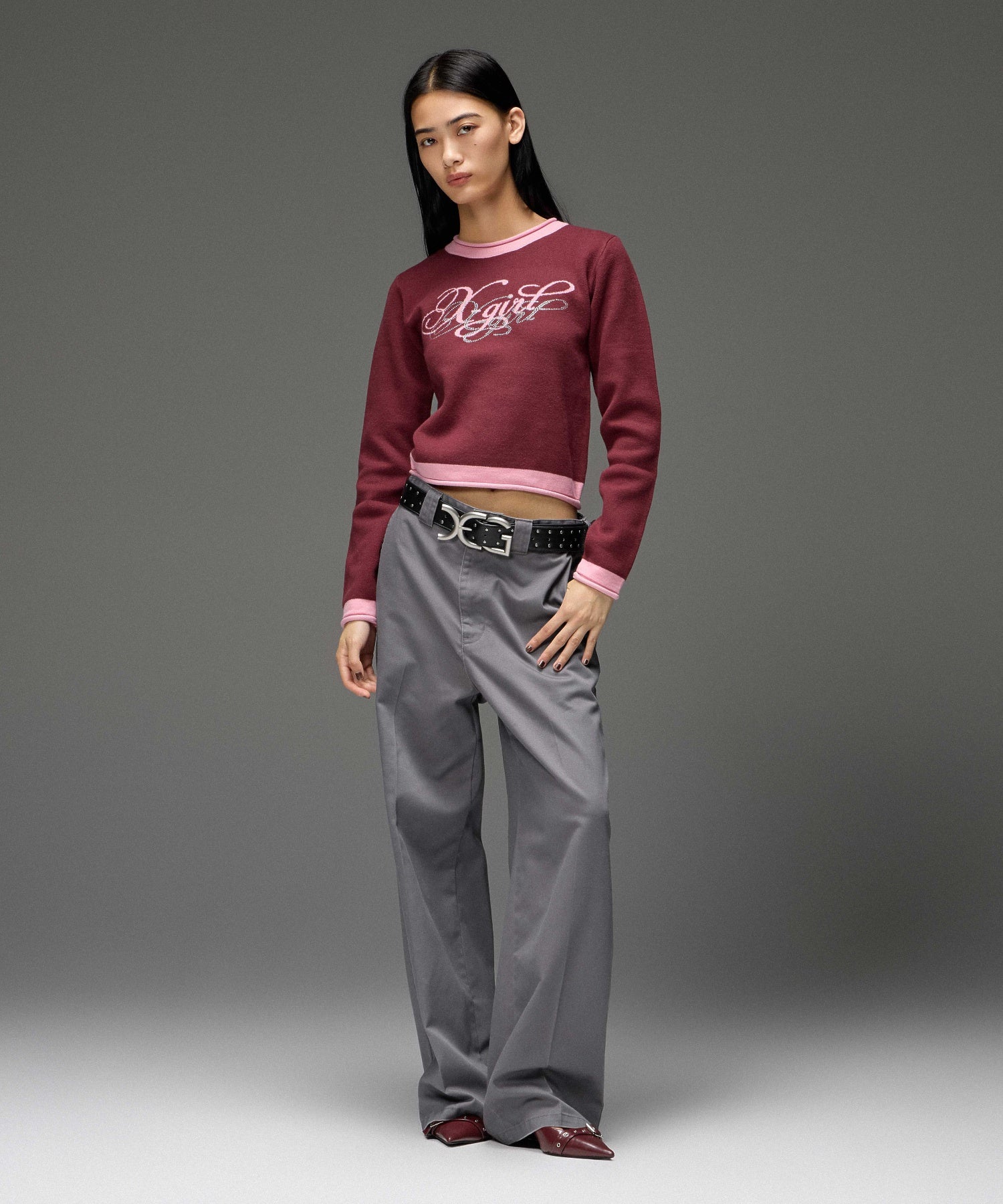 FACE LABEL FADED WIDE STRAIGHT EASY PANTS
