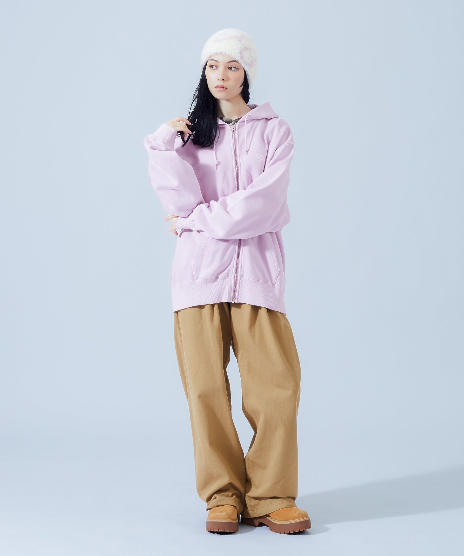 PIGMENT DYED FACE PATCH AND LOGO ZIP UP SWEAT HOODIE