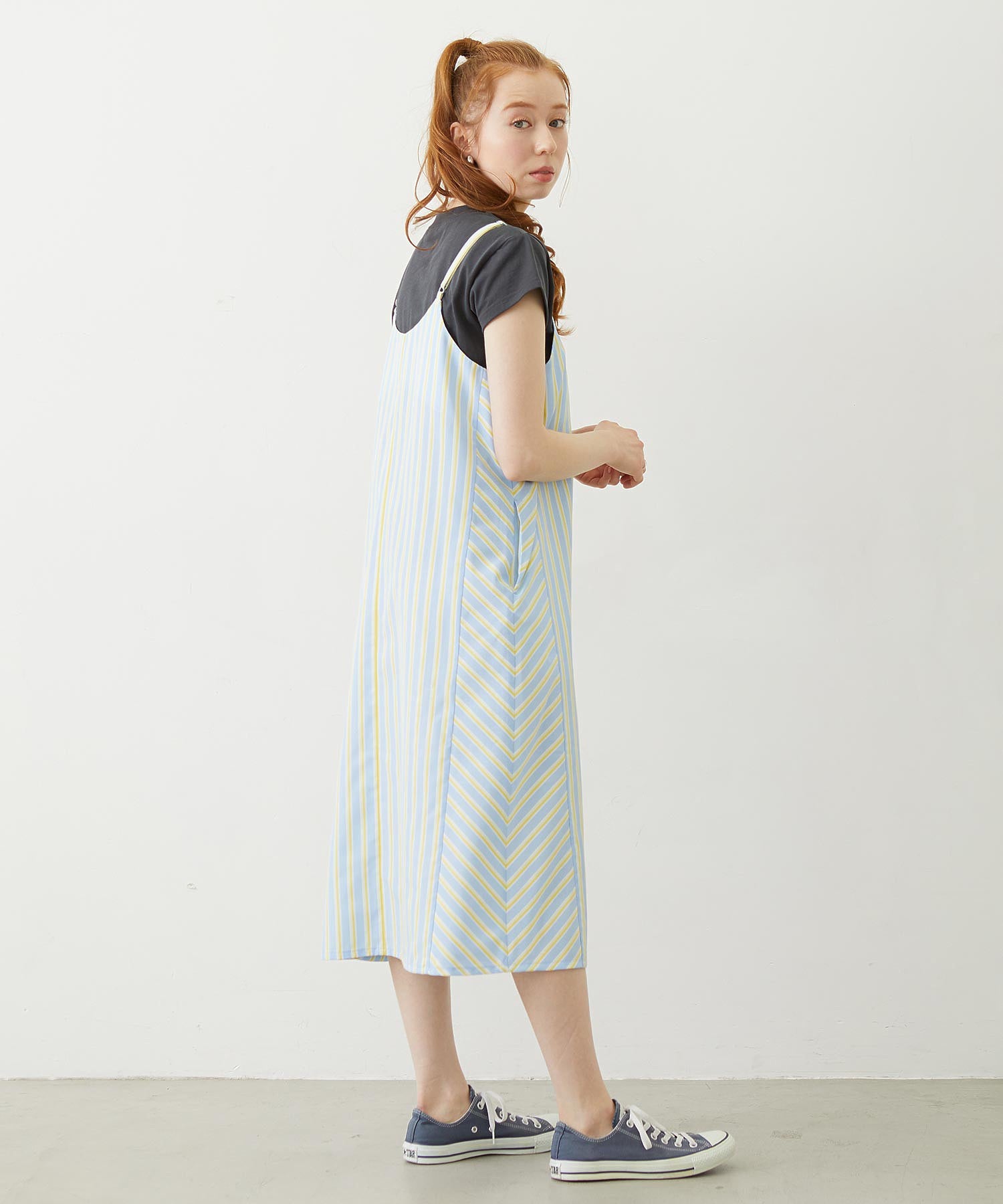 BIAS-CUT STRIPED CAMI DRESS