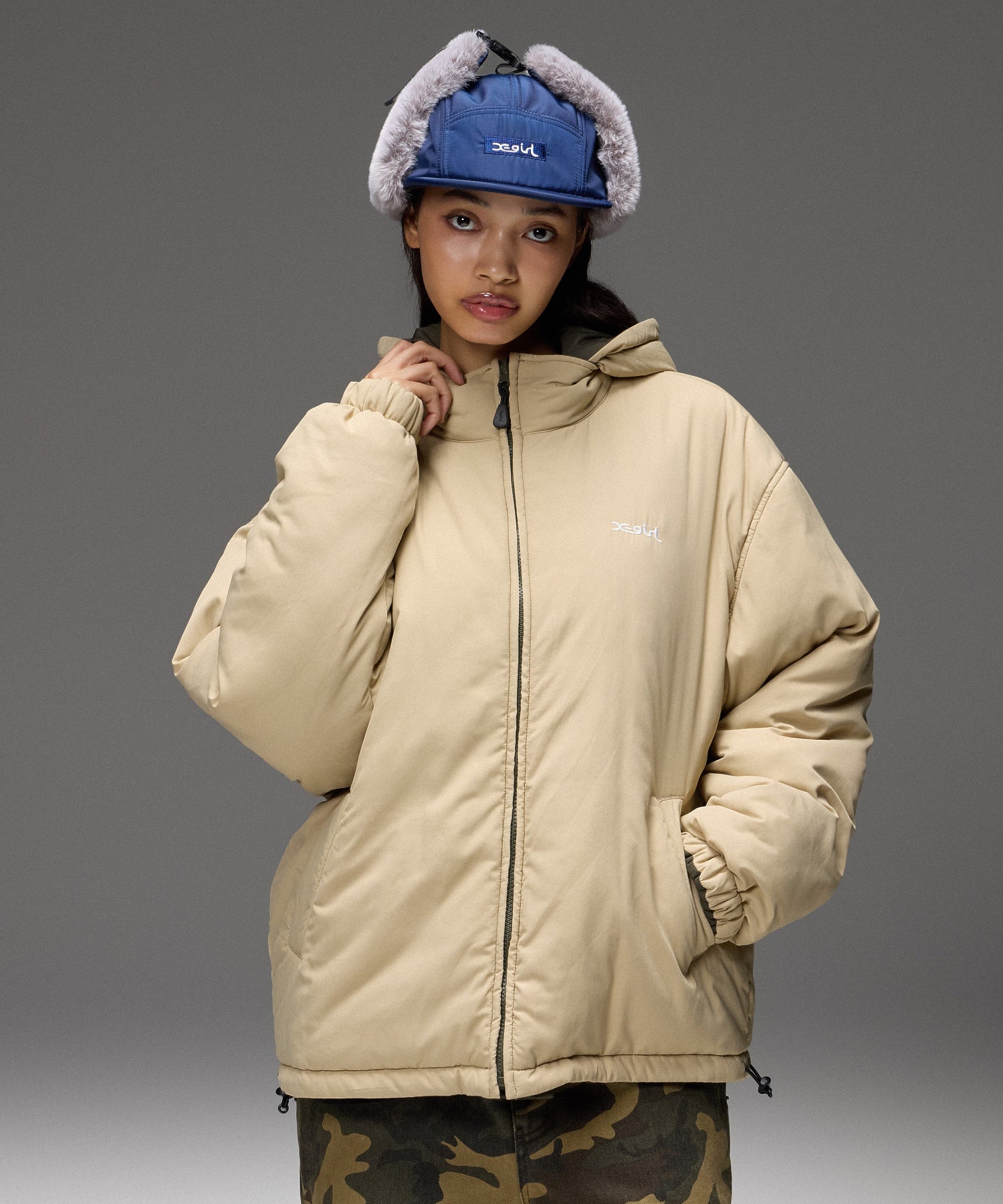 FACE EMBROIDERED PATCH REVERSIBLE JACKET