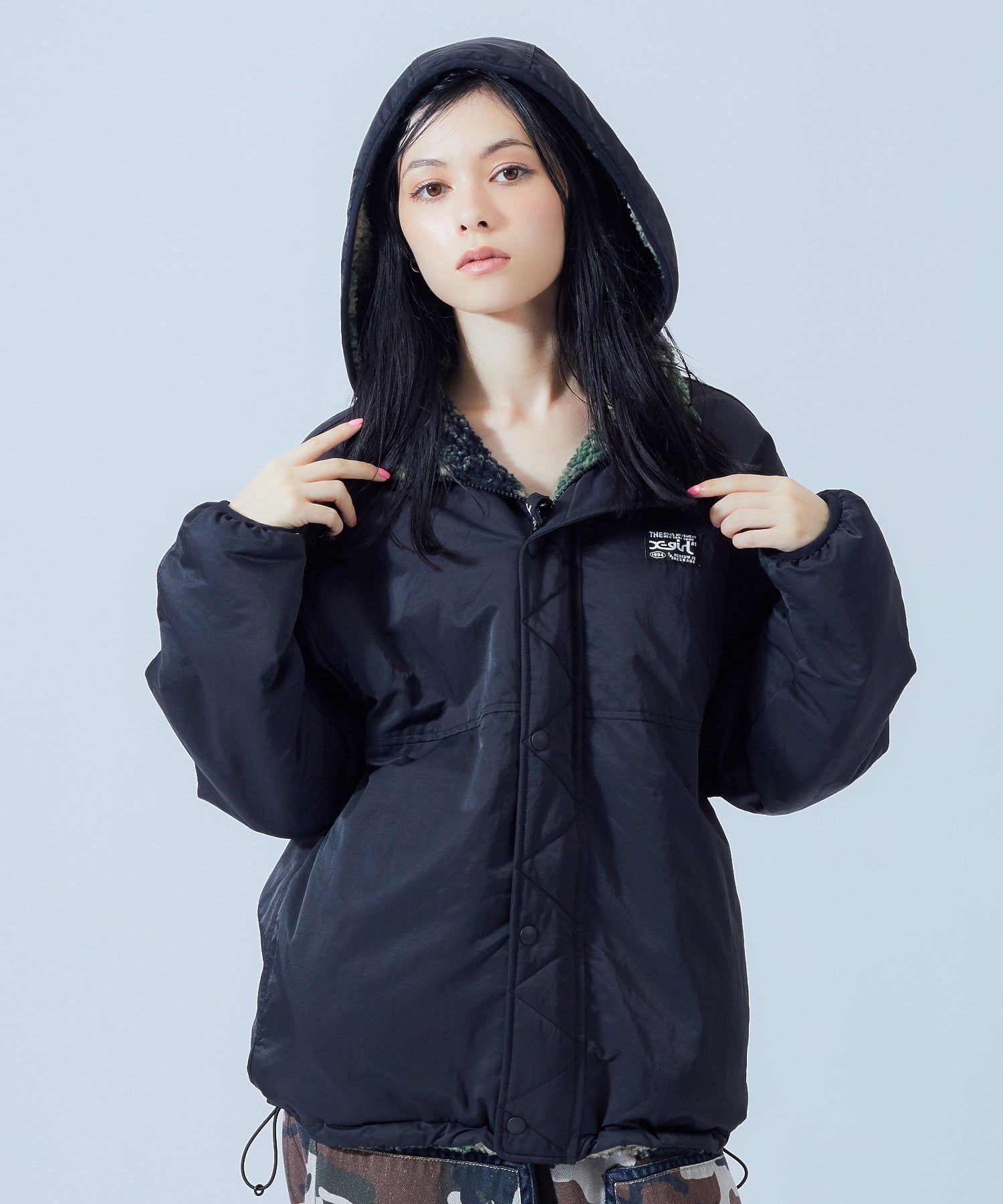 BRUSHED COLLAGE GRAPHIC REVERSIBLE BOA BLOUSON