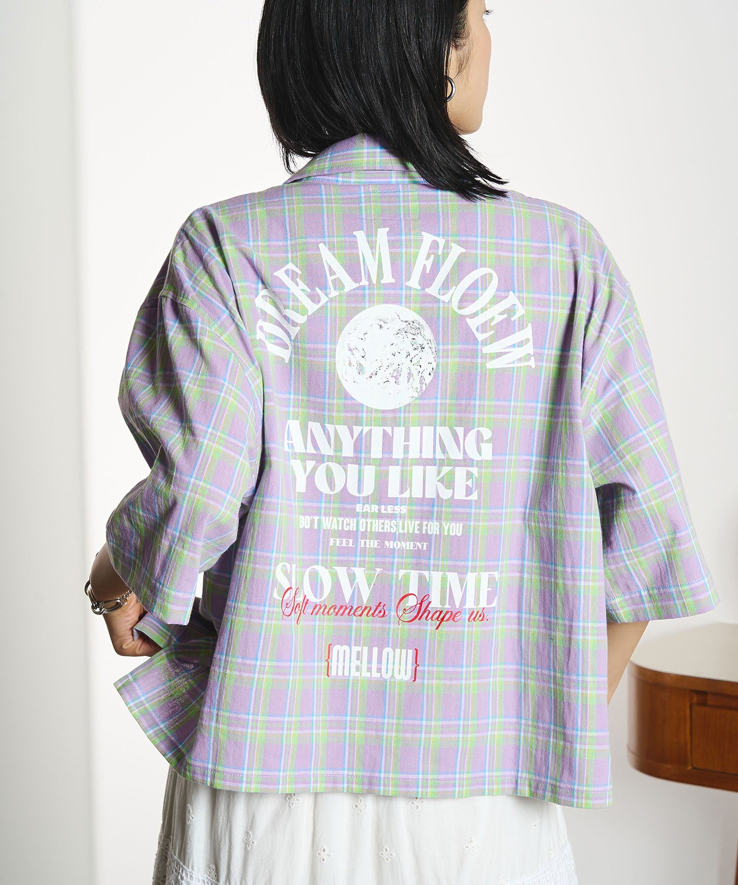 OKIRAKU×ROSEBUD/BACK PRINT CHECK SHIRT