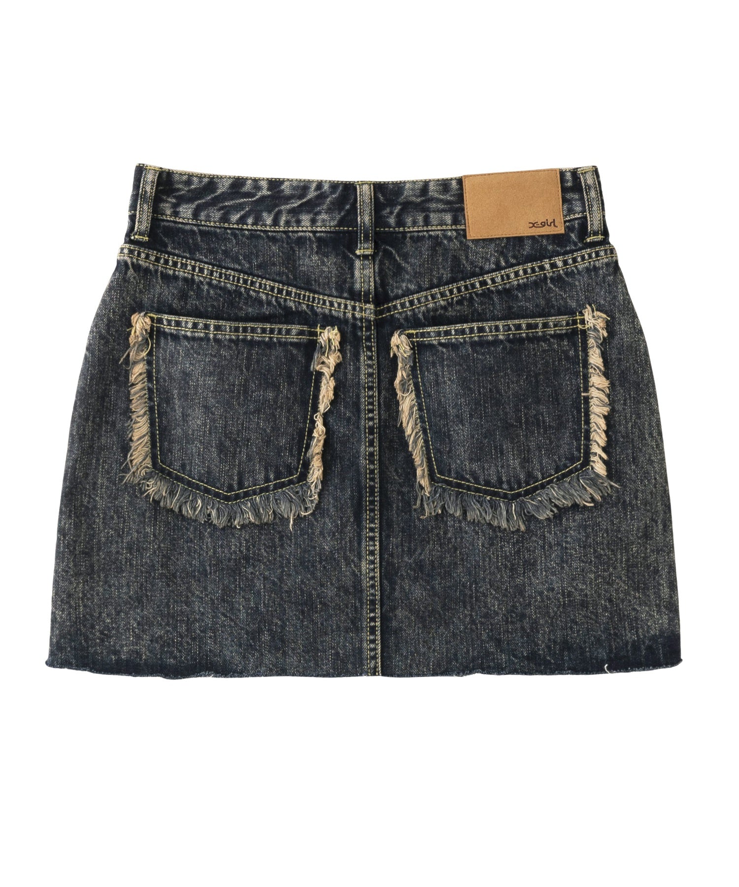 DISTRESSED DENIM MINI SKIRT